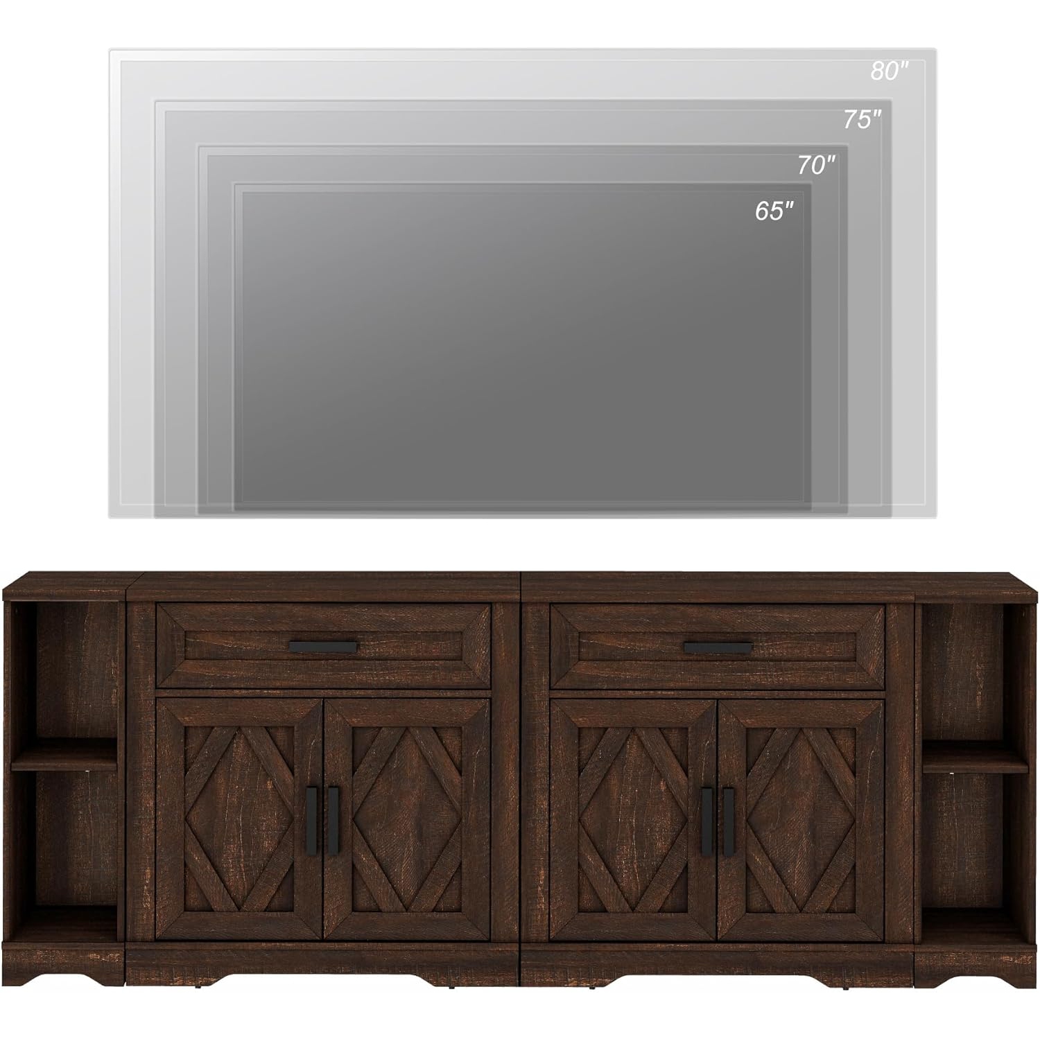 WAMPAT – Armoire moderne Farmhouse avec tiroirs et portes, grande armoire de 82 1&nbsp;po avec tablettes réglables, table basse en bois 4-en-7 pour