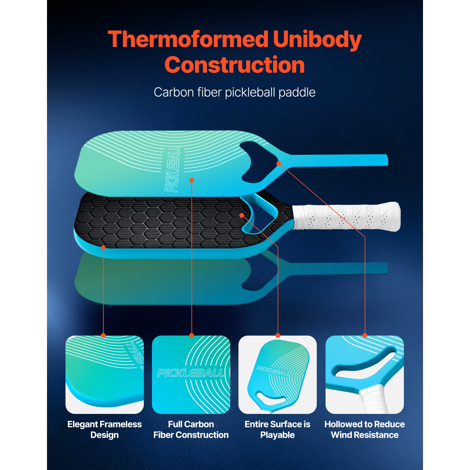 VEVOR T700 Pickleball Paddle with Aero Throat, Carbon Fiber Surface & Honeycomb Core, Professional Pickleball Paddle with Increased Power & Control &