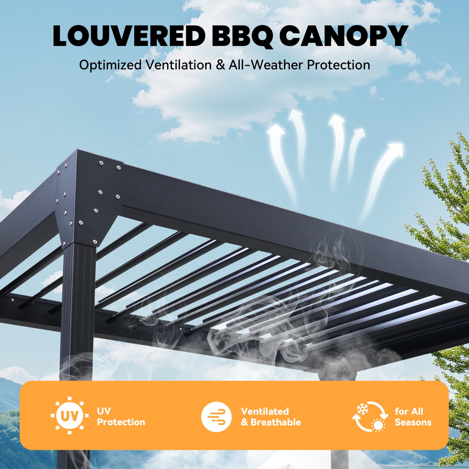Abri de jardin en aluminium de 5 x 8 pi pour barbecue d'EROMMY – Toit réglable, drainage intégré et rangement latéral – Noir