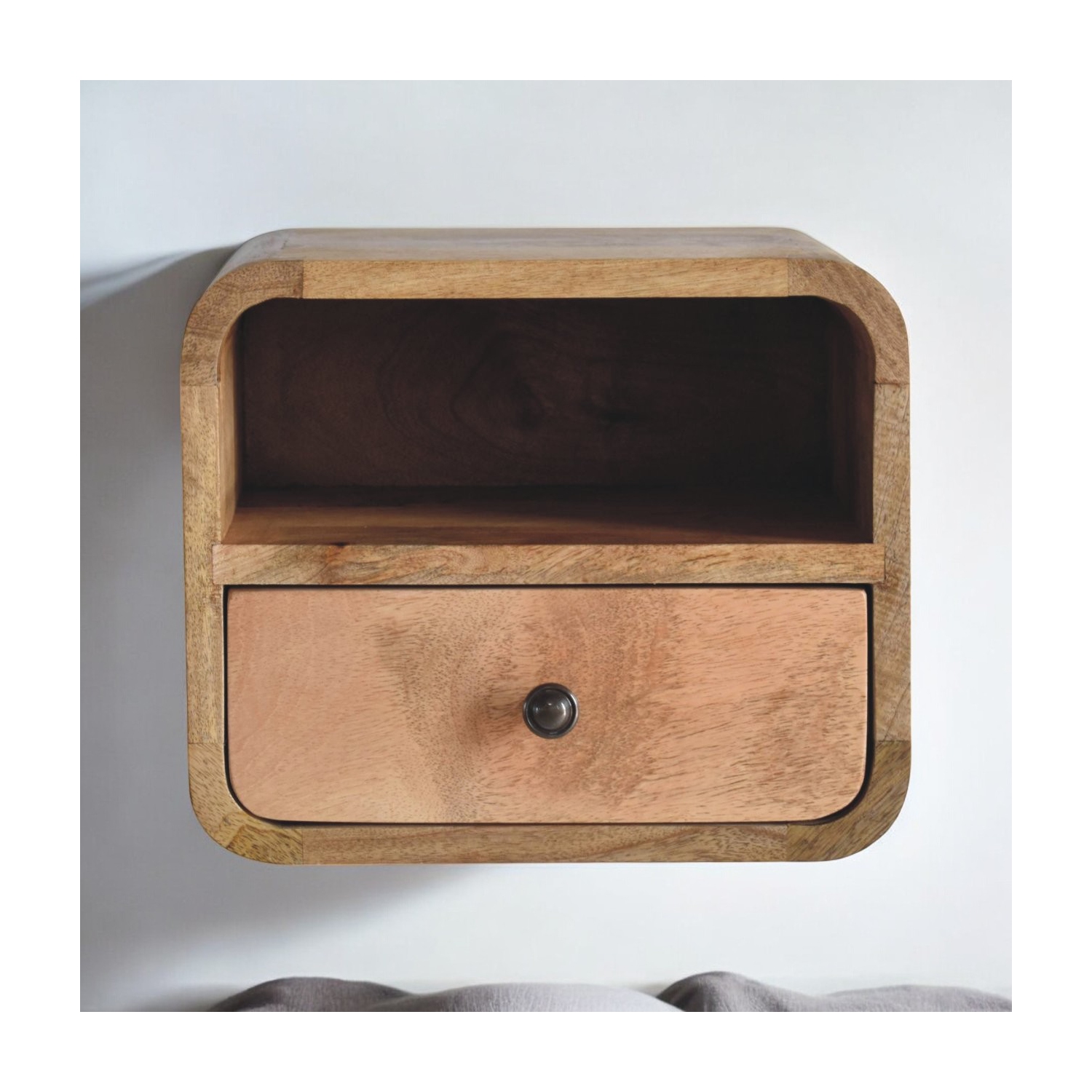 Artisan Furniture – Très petit lit mural incurvé en bois massif avec fente ouverte, très petit lit