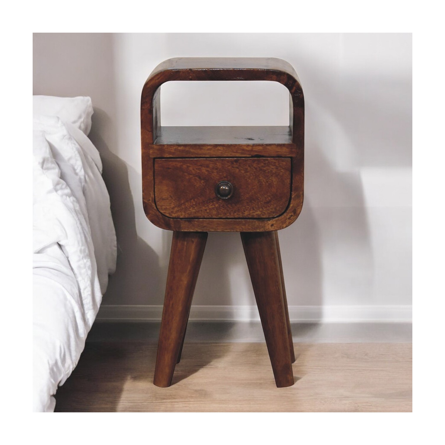 Artisan Furniture – Lit de chevet courbé à fentes ouvertes extra mini marron en bois massif