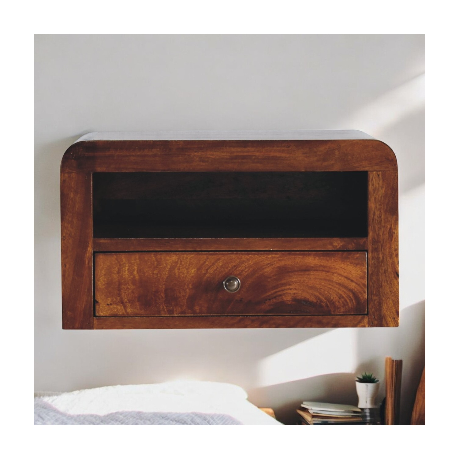 Table de chevet murale à 1 tiroirs en bois massif marron d'Artisan Furniture