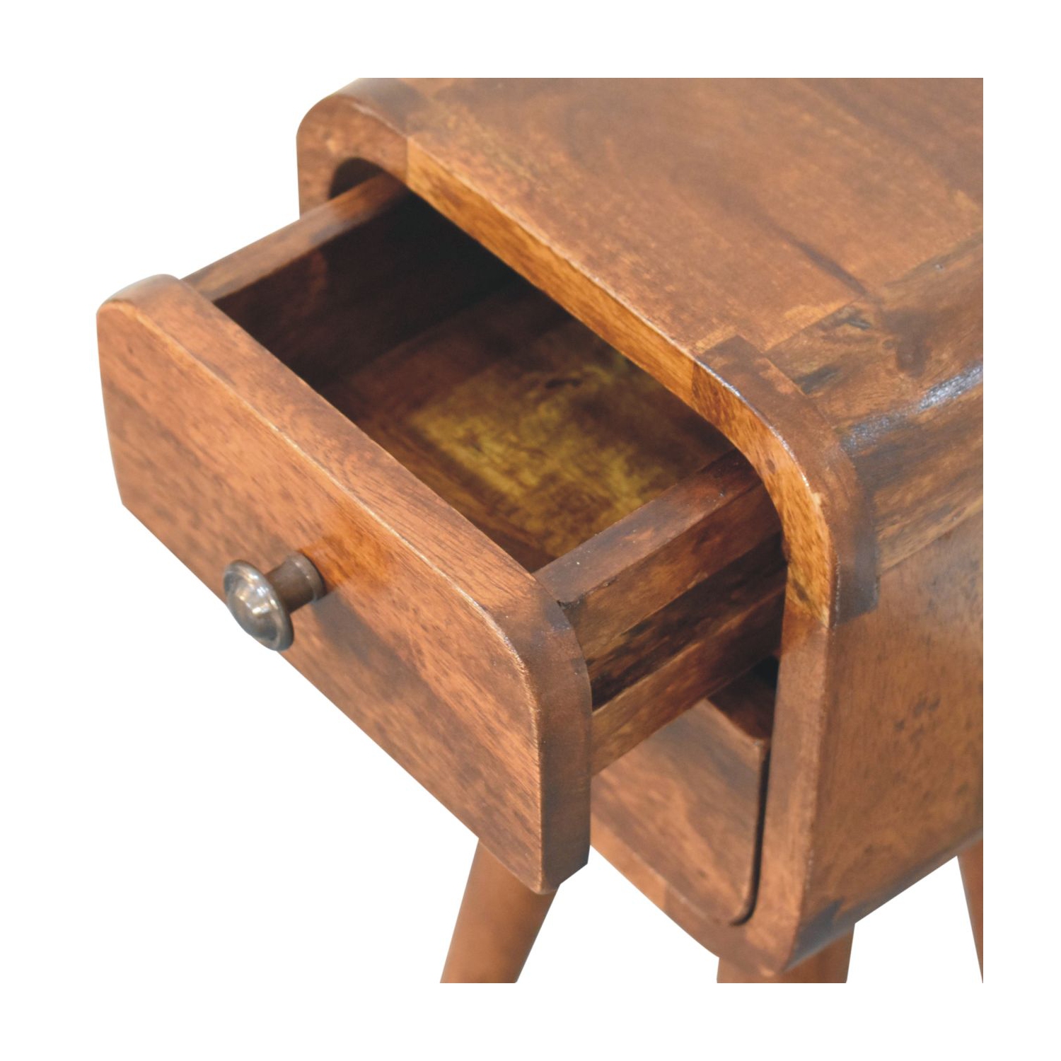 Artisan Furniture – Petite table de chevet incurvée en bois massif marron extra