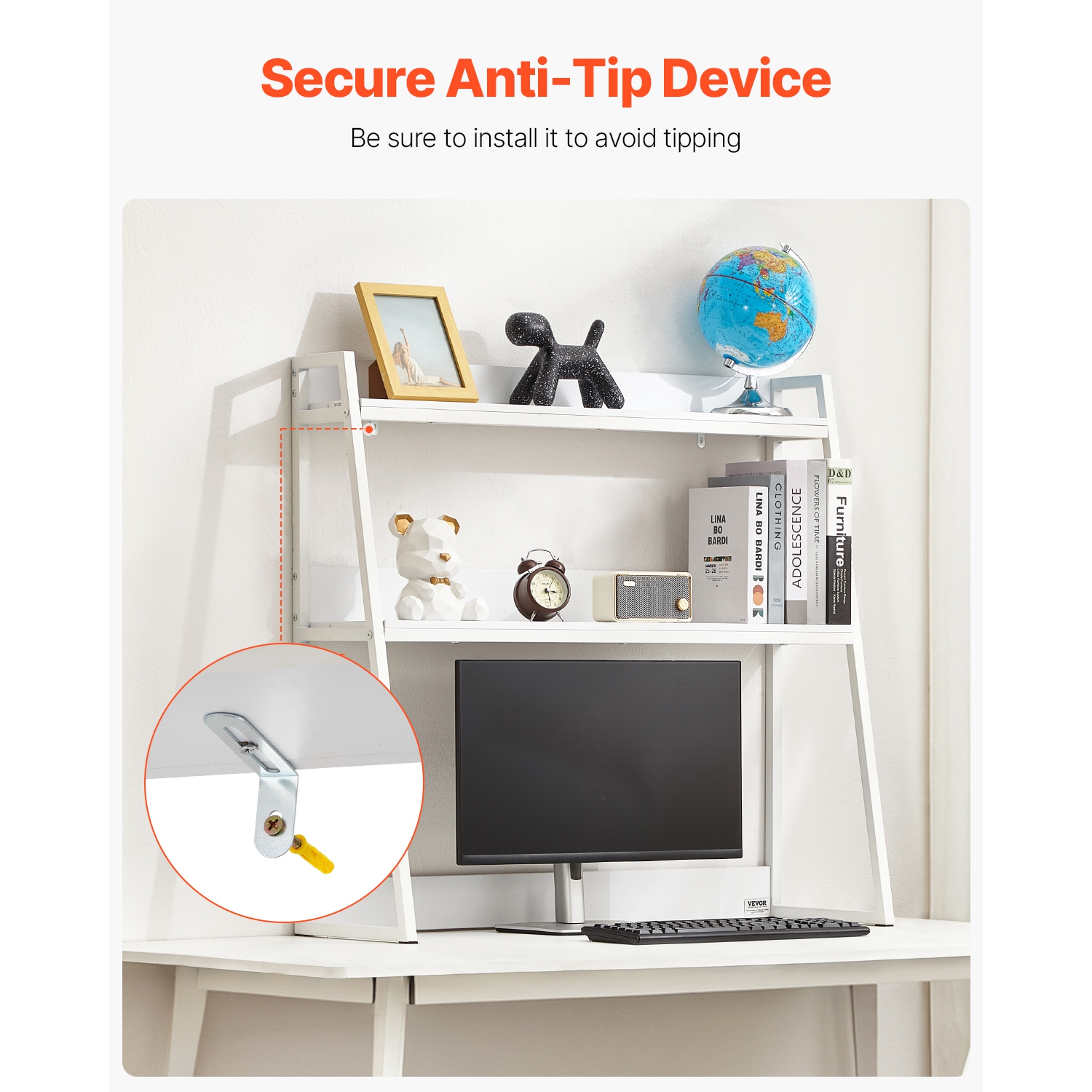 VEVOR 37.4" x 12.6" x 35.4" Desktop Bookshelf, 2-Tier Desktop Storage Organizer, Office Desk Storage Rack Display Shelf, Desktop Bookshelf Hutch with