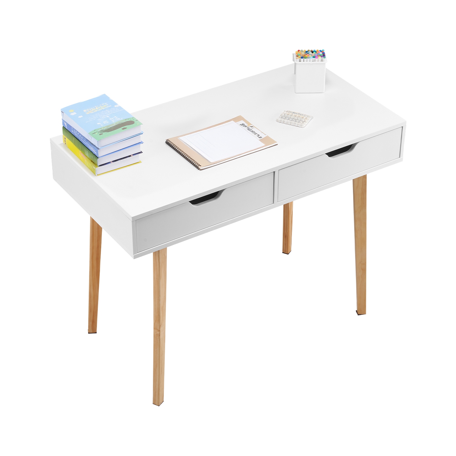VEVOR Small Desk with Drawers, Kids Desk for Bedroom, Wooden Simple Study Table for Drawing, Reading, Writing, Rectangle MDF Furniture Study Storage