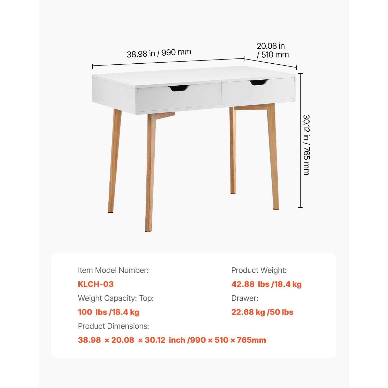 VEVOR Small Desk with Drawers, Kids Desk for Bedroom, Wooden Simple Study Table for Drawing, Reading, Writing, Rectangle MDF Furniture Study Storage