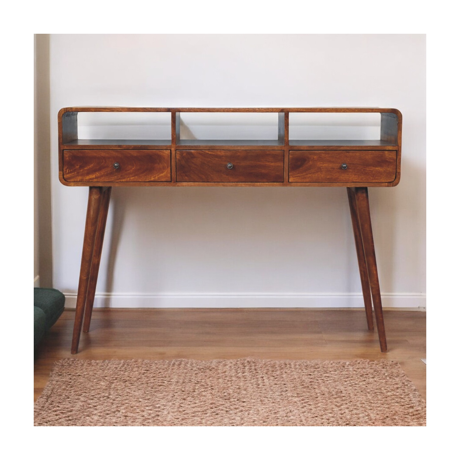 Artisan Furniture Solid Wood Triple Curved Chestnut Console Table