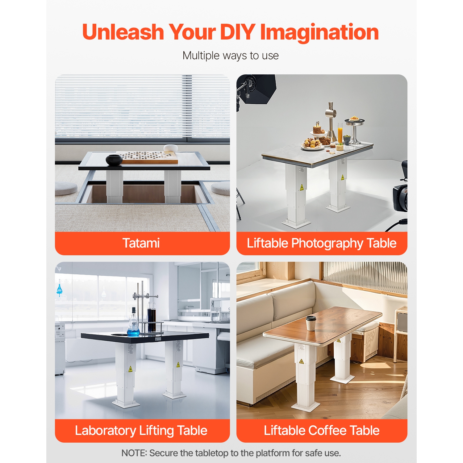 Système de colonne de levage électrique VEVOR 260&nbsp;lb, table élévatrice, hauteur de 14,2-31.1&nbsp;po, colonne de bureau réglable à trois