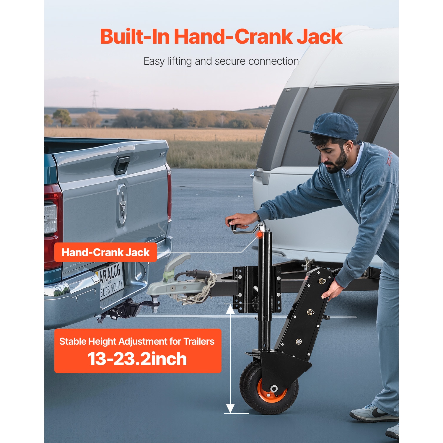 VEVOR 500lbs Trailer Dolly, Tongue Weight Capacity, 13 inch-23.2 inch Height Adjustable Trailer Mover Dolly, 9-inch Pneumatic Rubber Tire, Manual or