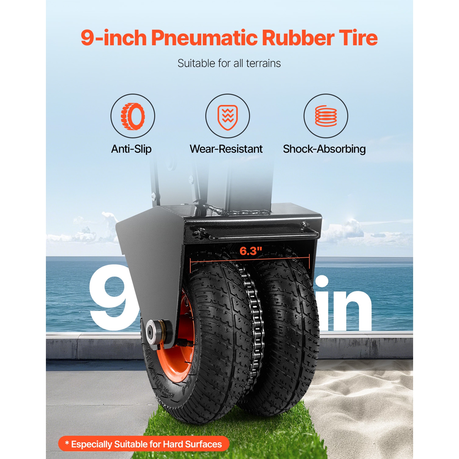 VEVOR 500lbs Trailer Dolly, Tongue Weight Capacity, 13 inch-23.2 inch Height Adjustable Trailer Mover Dolly, 9-inch Pneumatic Rubber Tire, Manual or