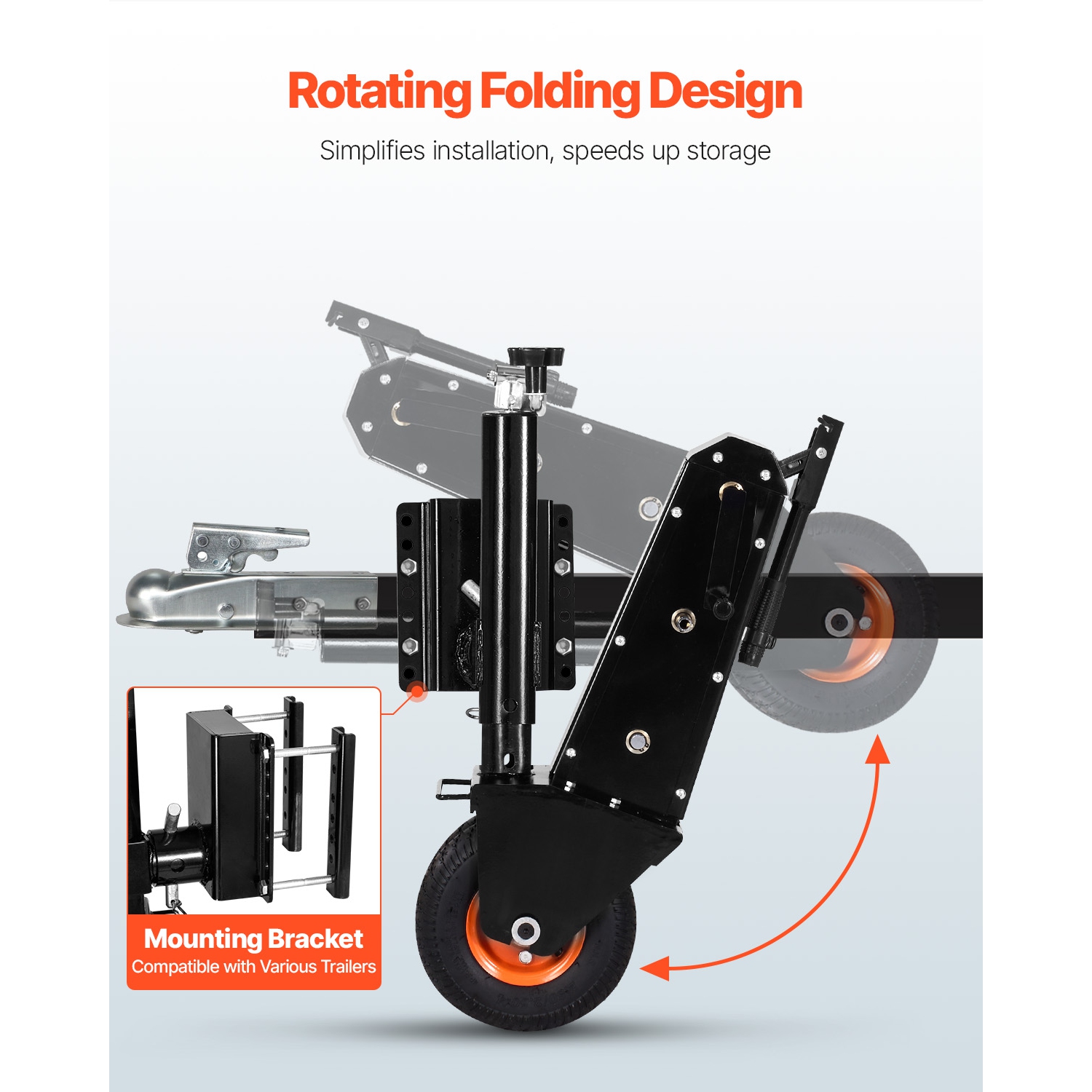 VEVOR 500lbs Trailer Dolly, Tongue Weight Capacity, 13 inch-23.2 inch Height Adjustable Trailer Mover Dolly, 9-inch Pneumatic Rubber Tire, Manual or