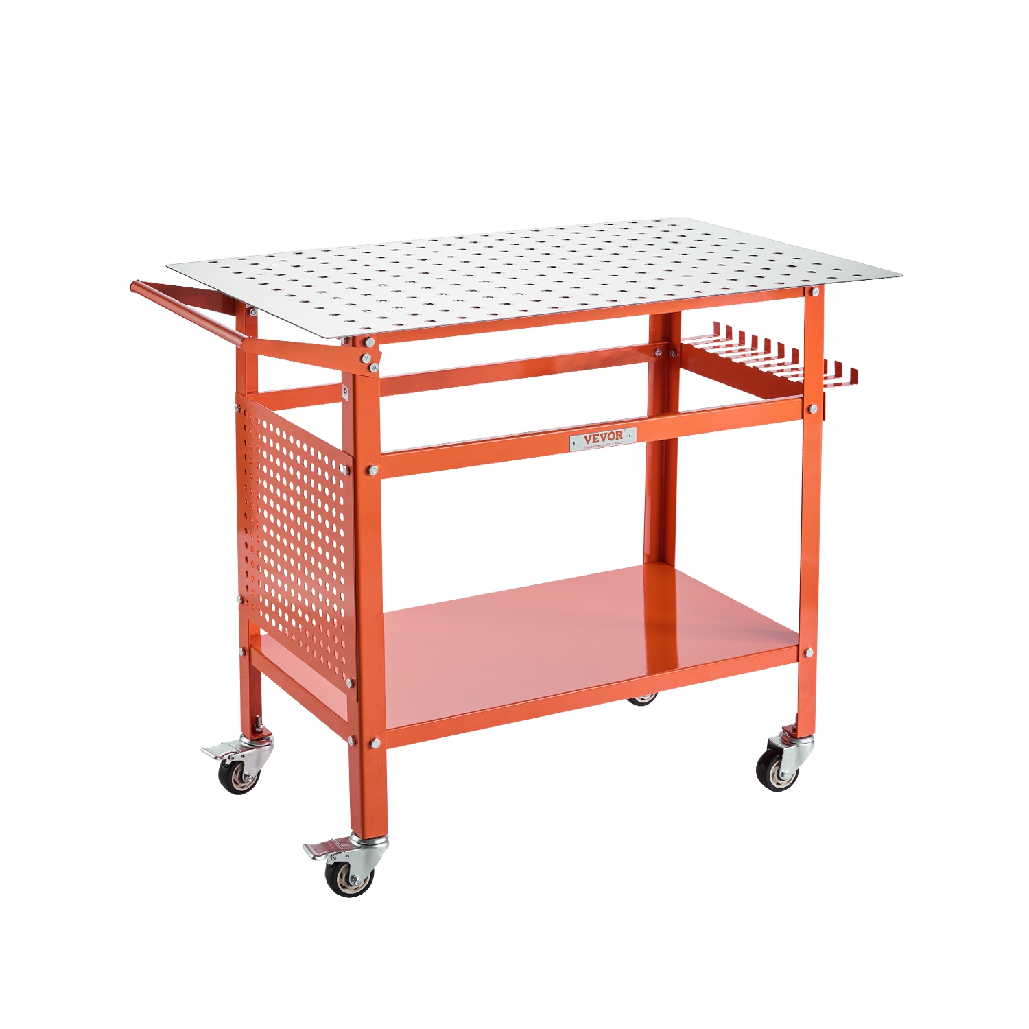 VEVOR 40" x 24" Welding Table,Table with 800LBS Static Weight Capacity, Movable Steel Work Bench with 4 Wheels,Double-Layer Storage Board and