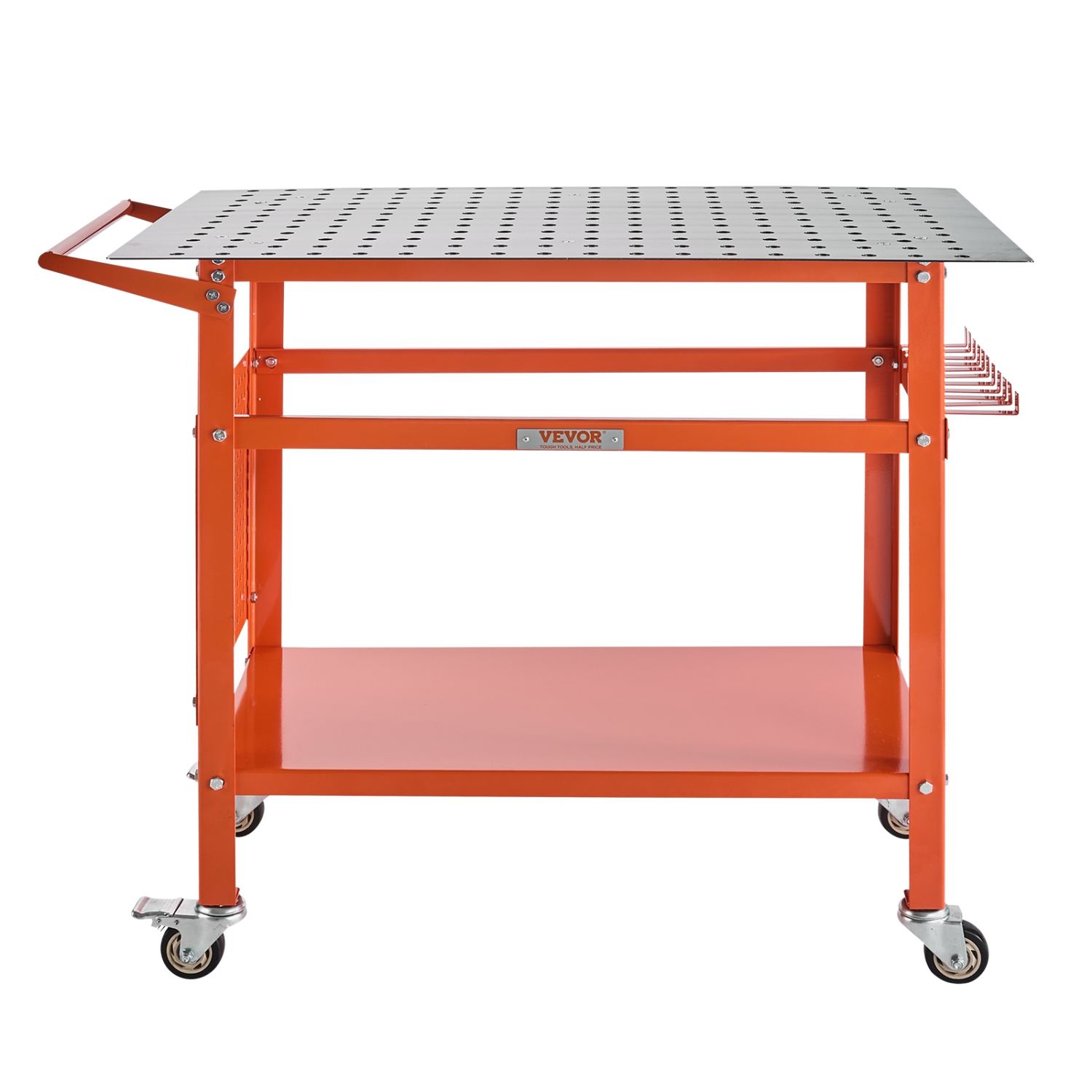 VEVOR 40" x 24" Welding Table,Table with 800LBS Static Weight Capacity, Movable Steel Work Bench with 4 Wheels,Double-Layer Storage Board and