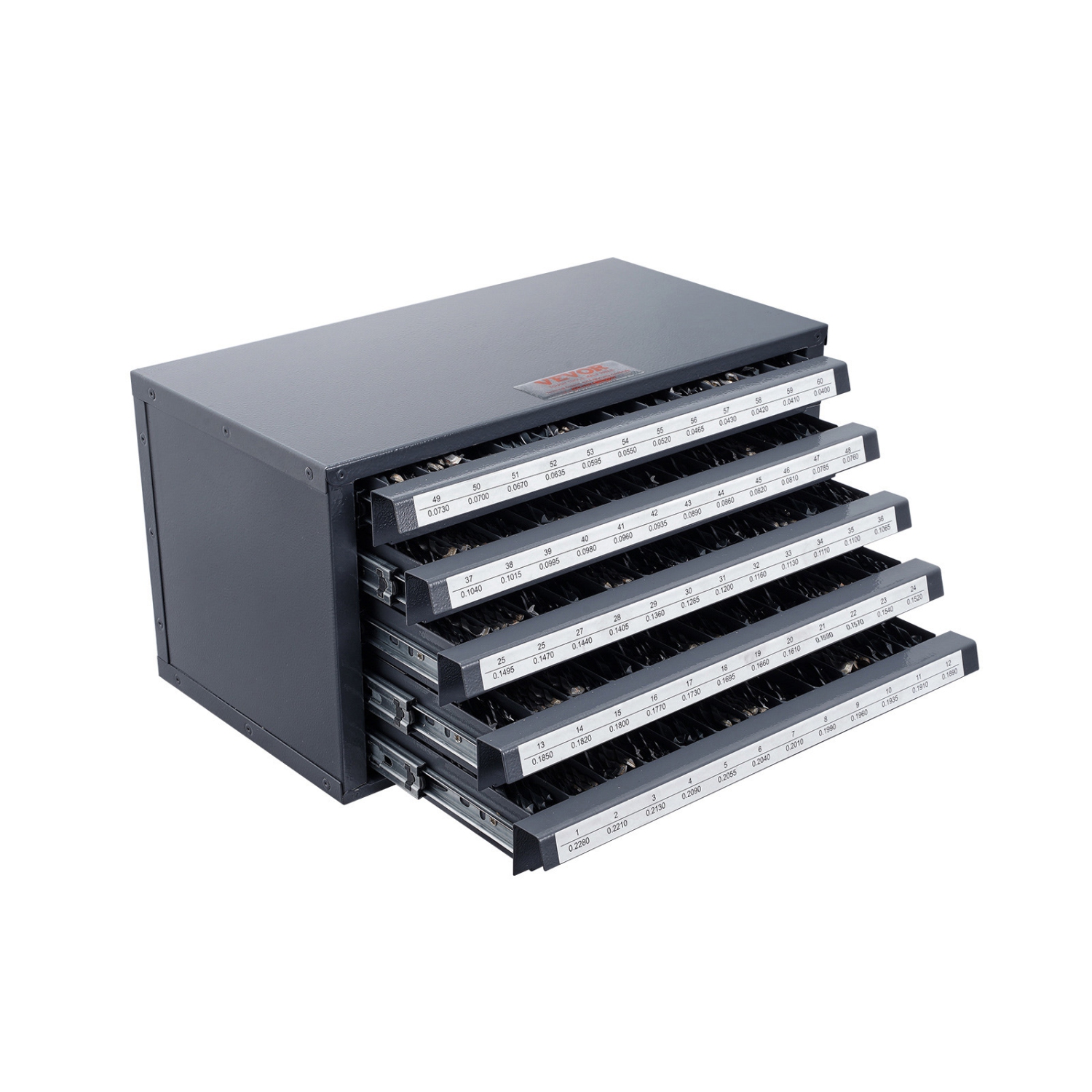 VEVOR Drill Bit Dispenser Cabinet, Five-Drawer Drill Bit Organizer Cabinet for 1 to 60 Steel Drill Dispenser Organizer Cabinet with Labels, Stackable