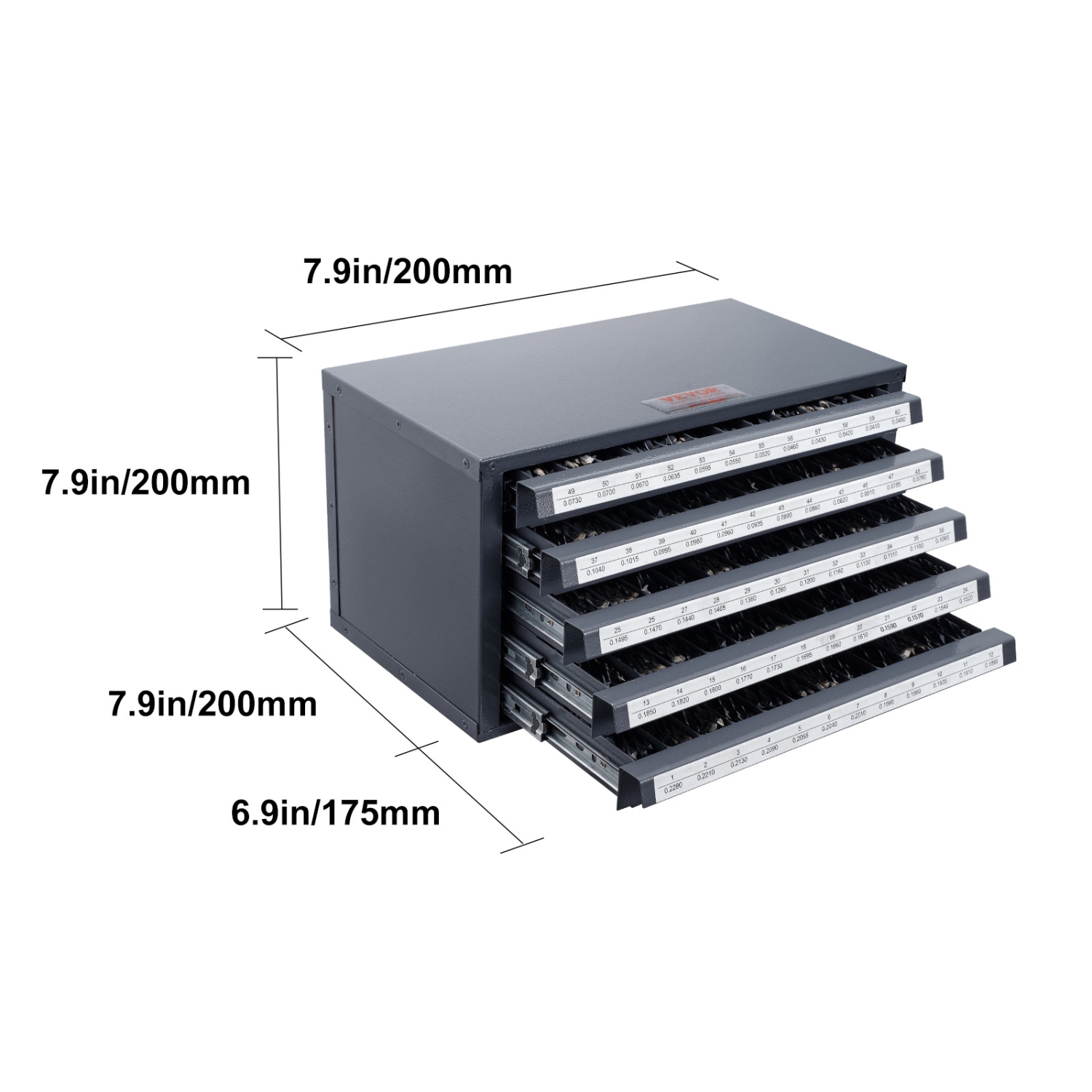 VEVOR Drill Bit Dispenser Cabinet, Five-Drawer Drill Bit Organizer Cabinet for 1 to 60 Steel Drill Dispenser Organizer Cabinet with Labels, Stackable