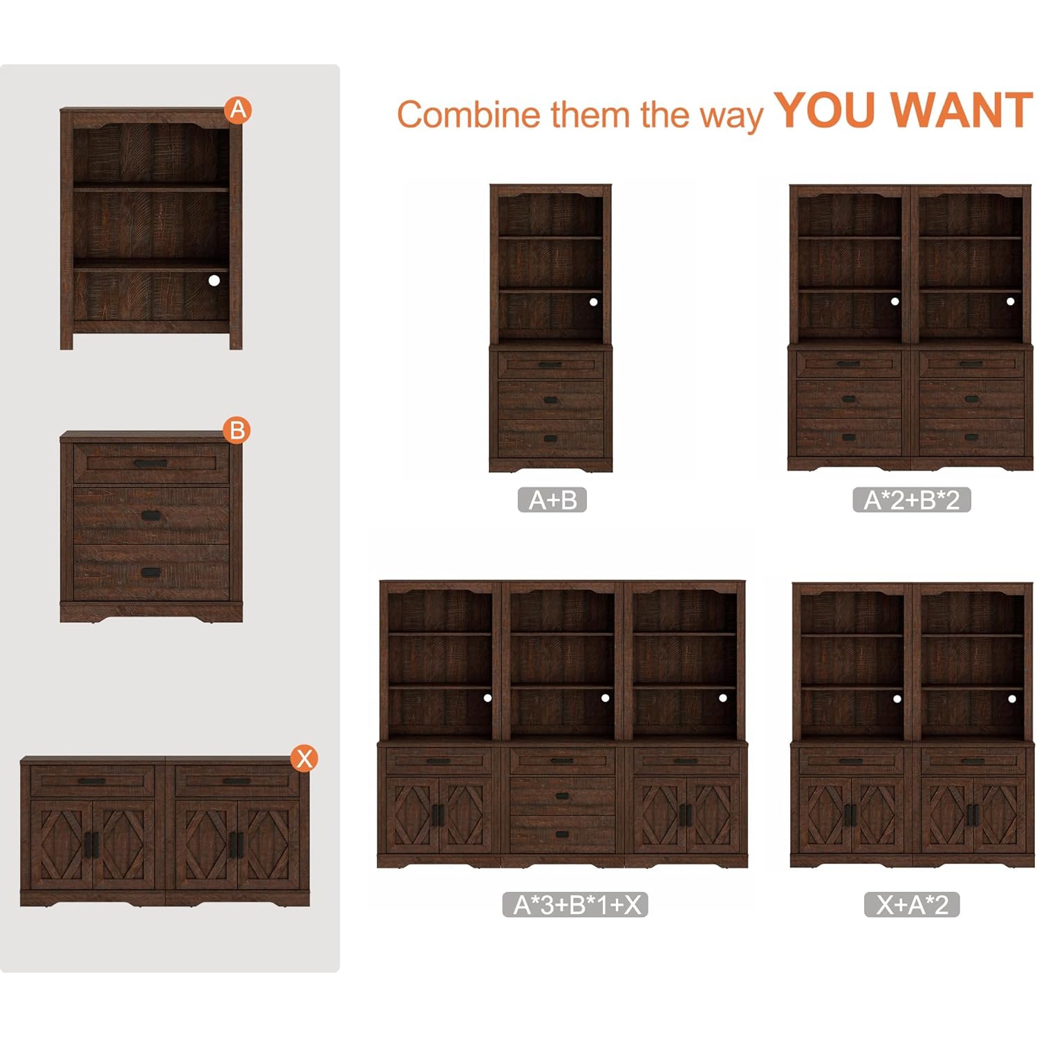 WAMPAT – Armoire garde-manger de 73,3 po, buffet en bois moderne Farmhouse avec tiroirs, portes et tablettes réglables pour salle à manger et