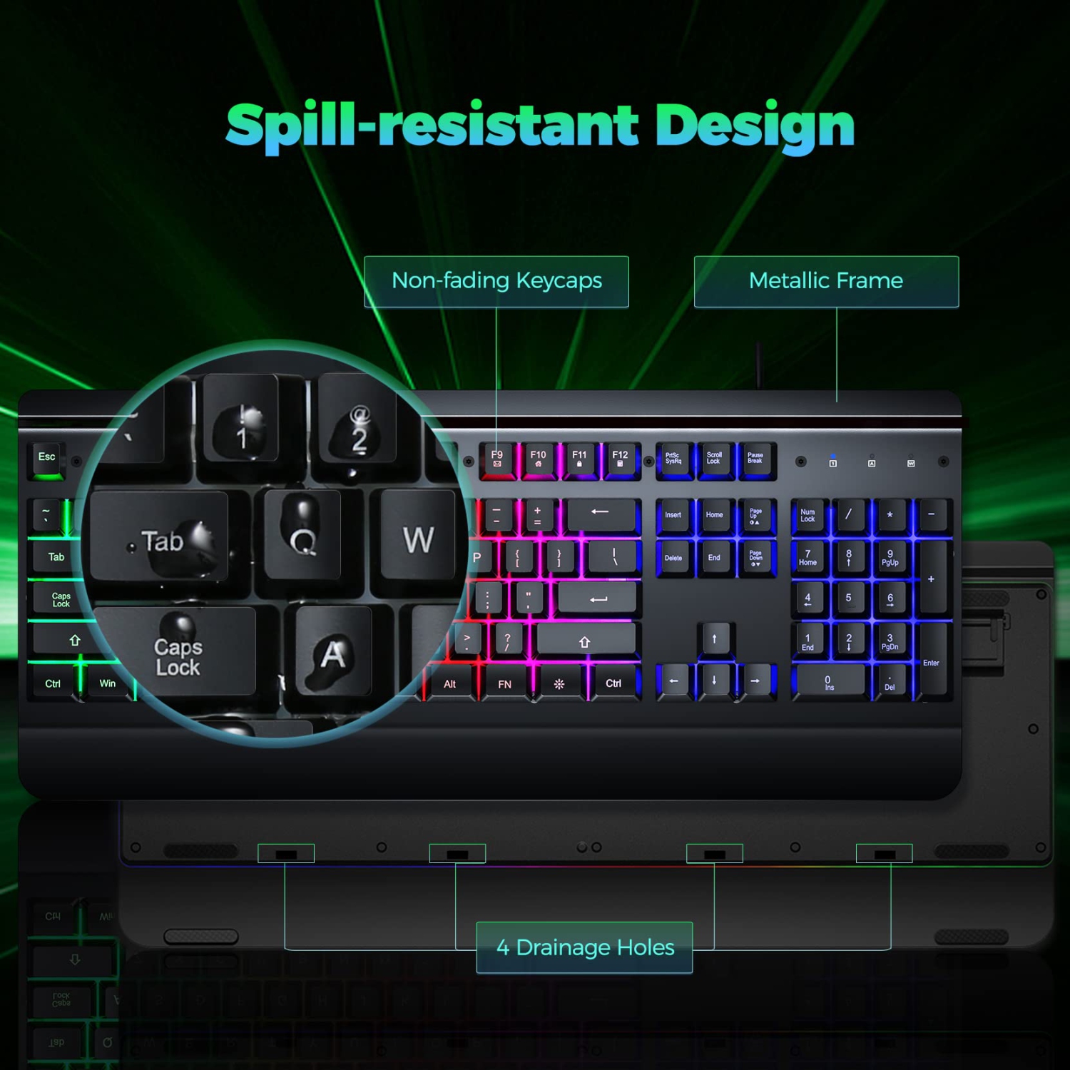 Gaming Keyboard 104 Keys All-Metal Panel Light Up Silent Computer Keyboard, Wrist Rest, LED Backlit 4200 DPI Gaming Mouse, Wired Keyboard Mouse Set