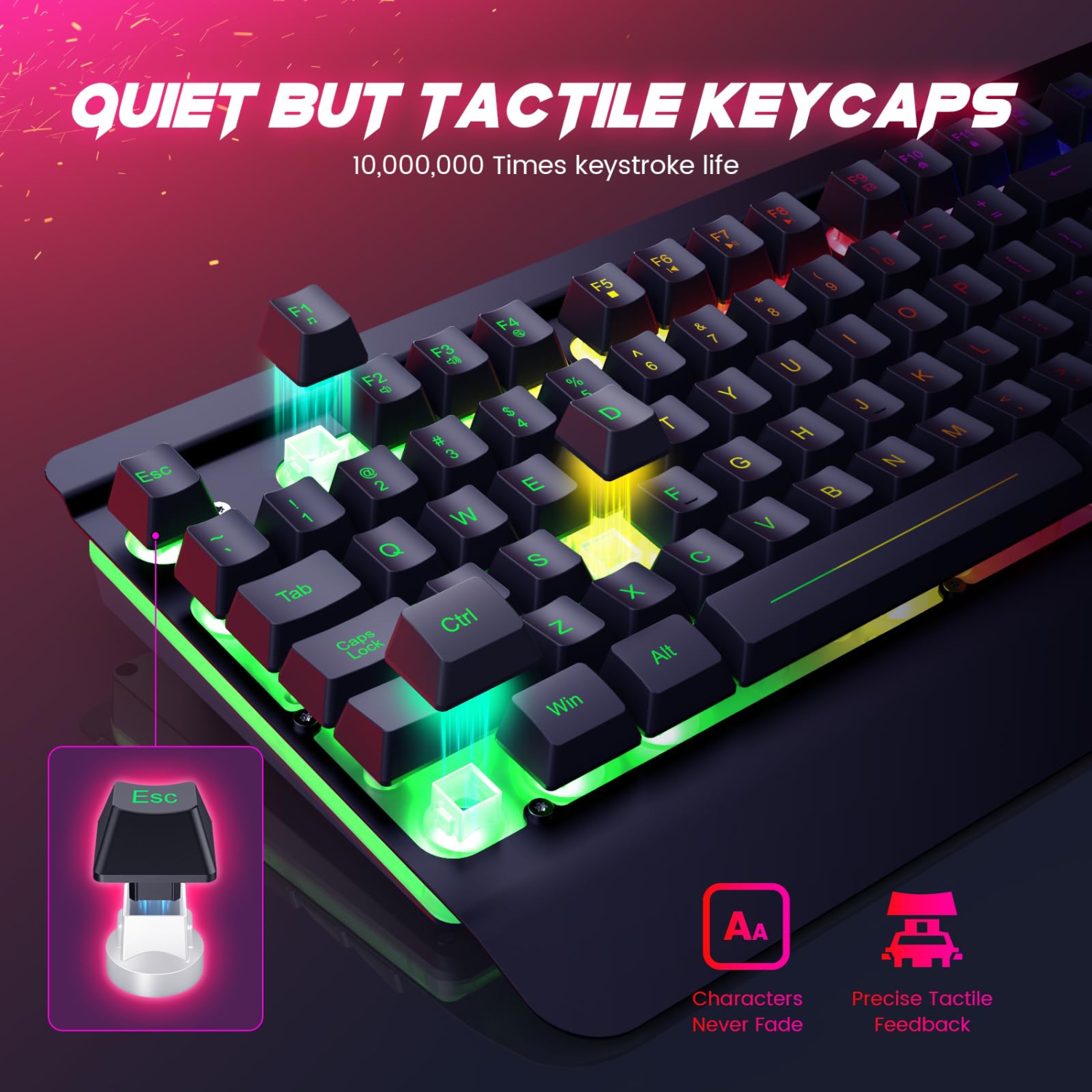 Gaming Keyboard and Mouse Combo, 104 Keys All-Metal Panel Light Up Silent Computer Keyboard, Wrist Rest, LED Backlit 4200 DPI Gaming Mouse, Wired