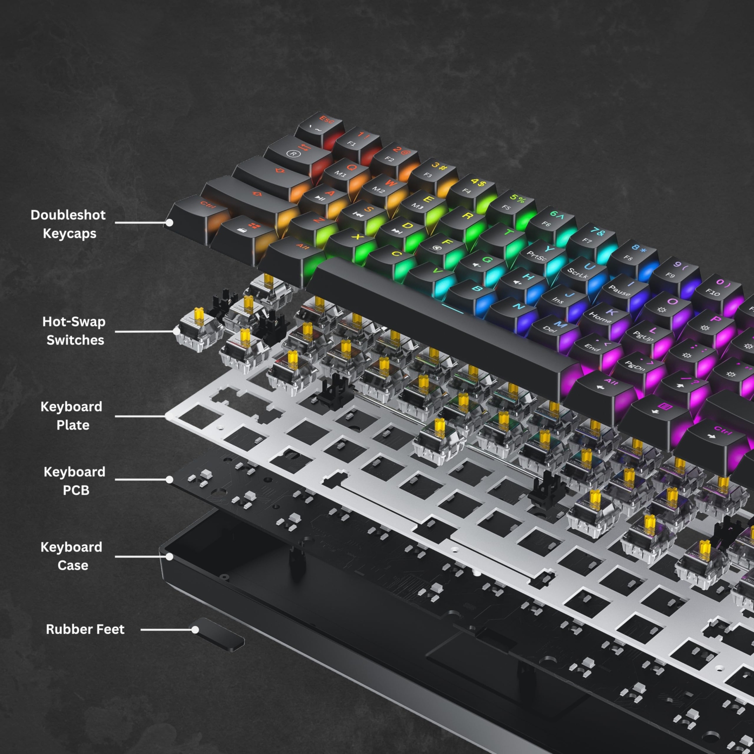 Clavier de jeu mécanique à 61 touches de remplacement à chaud; RVB; LED multicolore; Rétroéclairage pour PC/Mac; Ordinateur de jeu américain