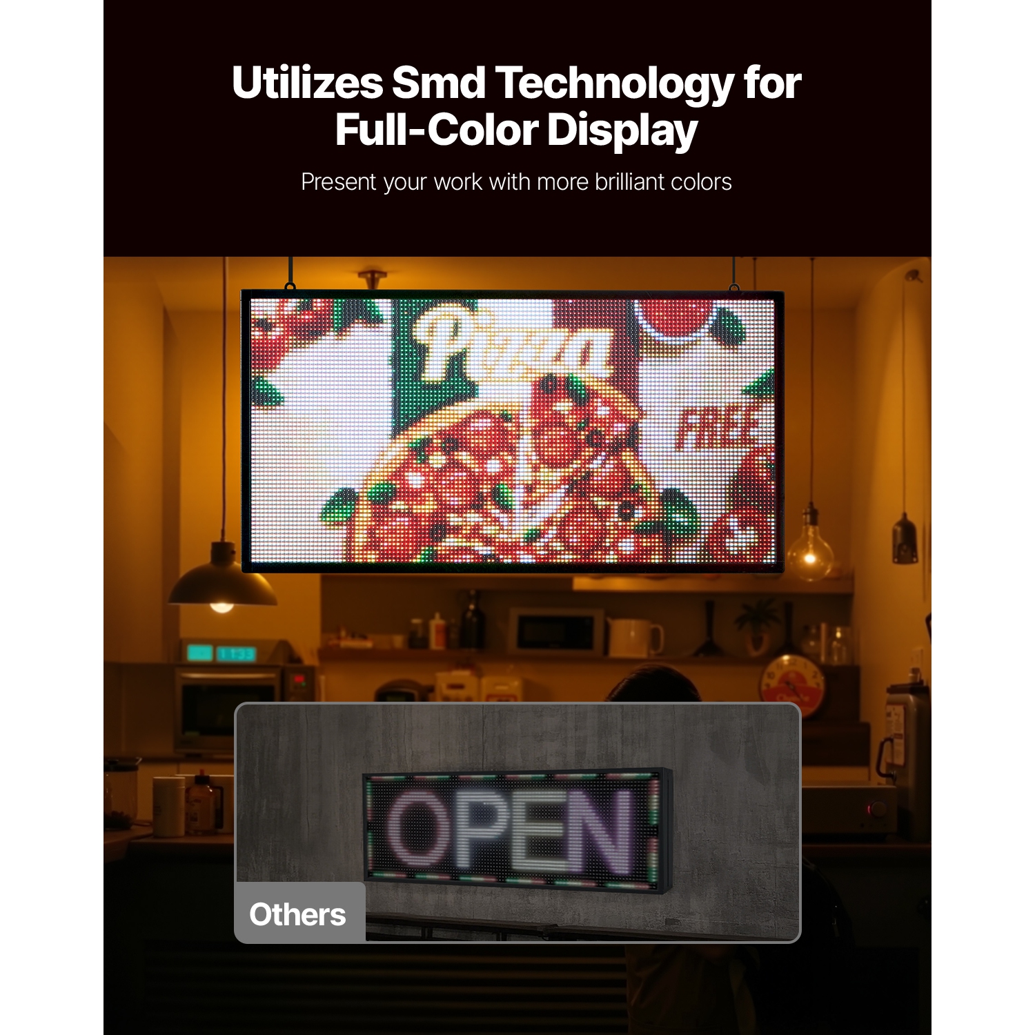 VEVOR 27x14 in Programmable LED Sign, P5 Full Color Flexible Digital Scrolling Panel, DIY Custom Text Pattern GIF Display, Bluetooth APP Control