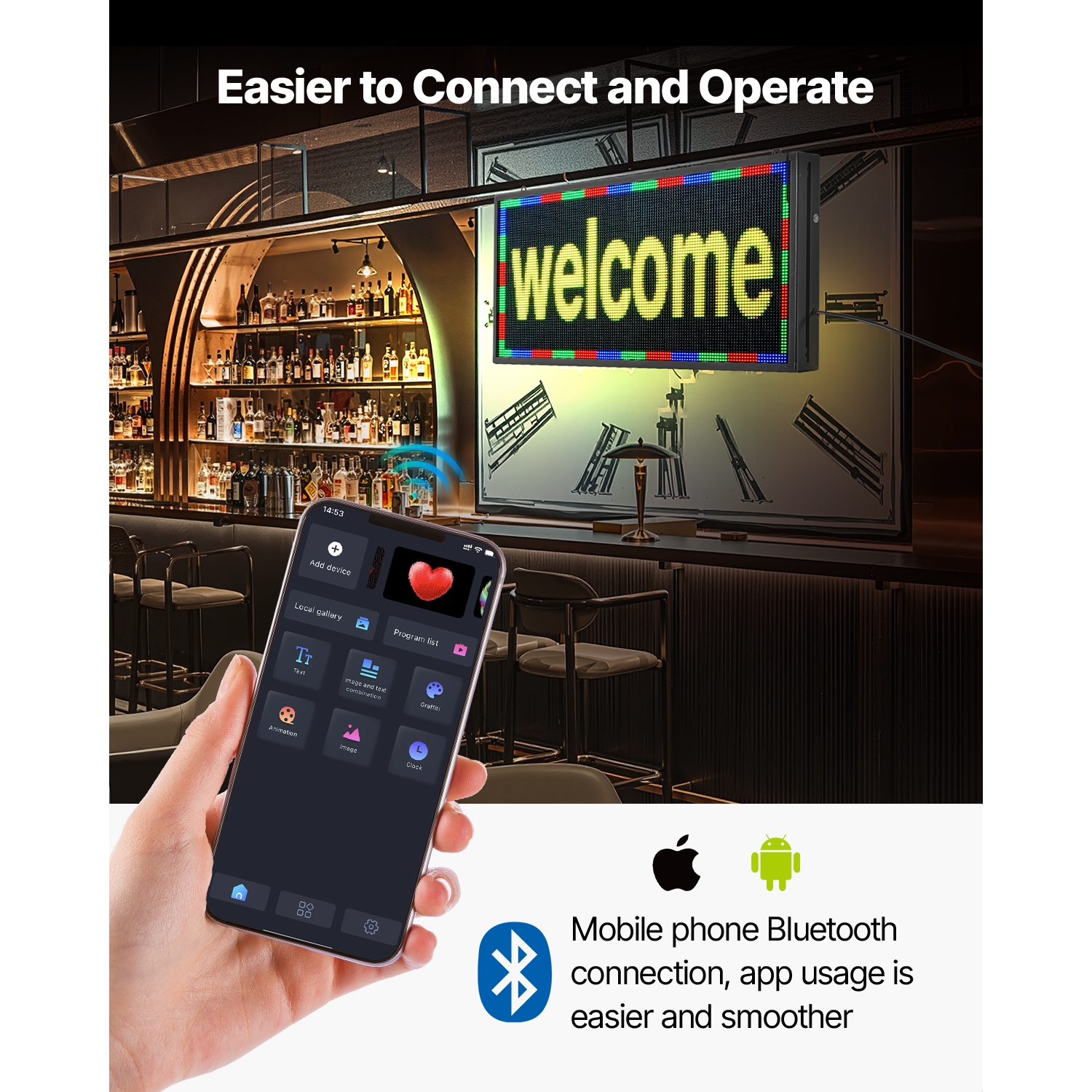 VEVOR 27x14 in Programmable LED Sign, P5 Full Color Flexible Digital Scrolling Panel, DIY Custom Text Pattern GIF Display, Bluetooth APP Control