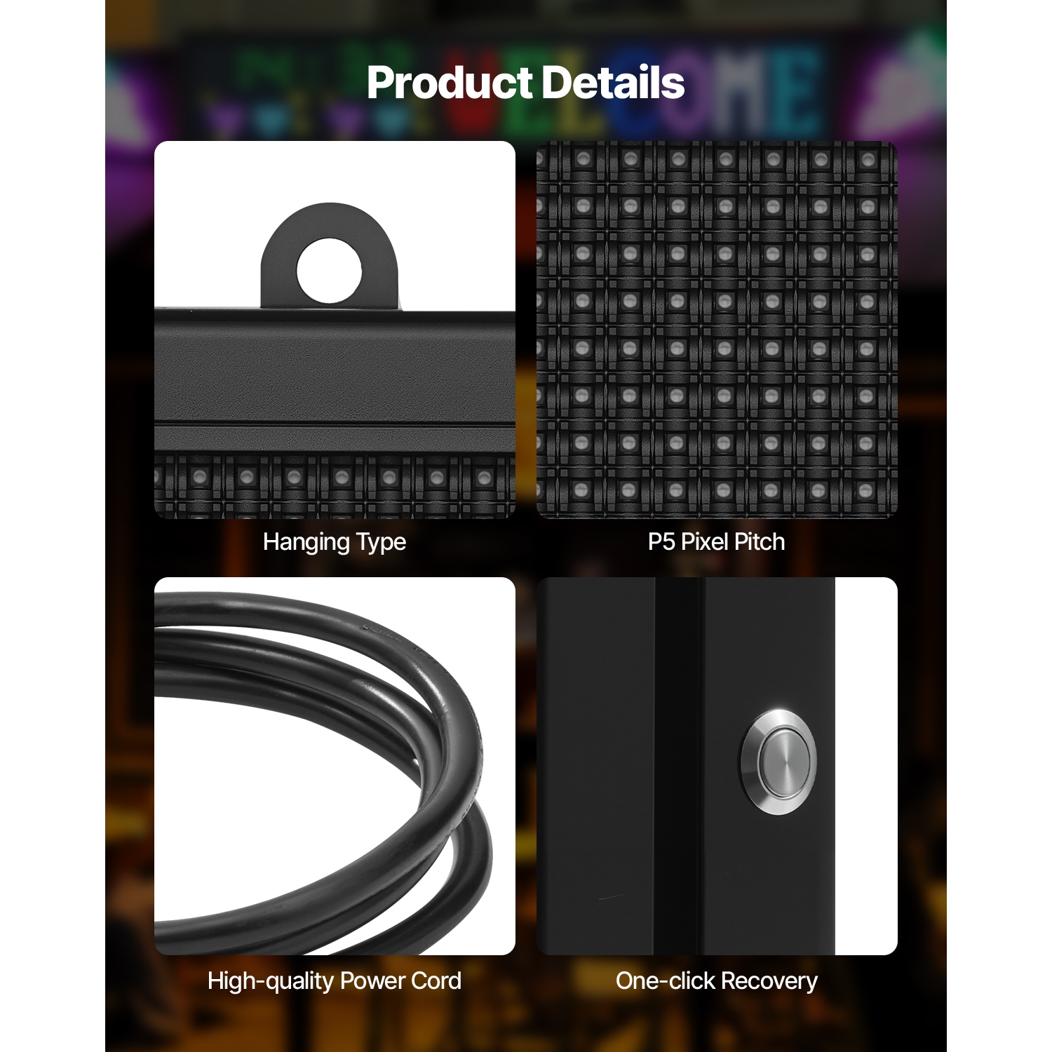 VEVOR 27x14 in Programmable LED Sign, P5 Full Color Flexible Digital Scrolling Panel, DIY Custom Text Pattern GIF Display, Bluetooth APP Control