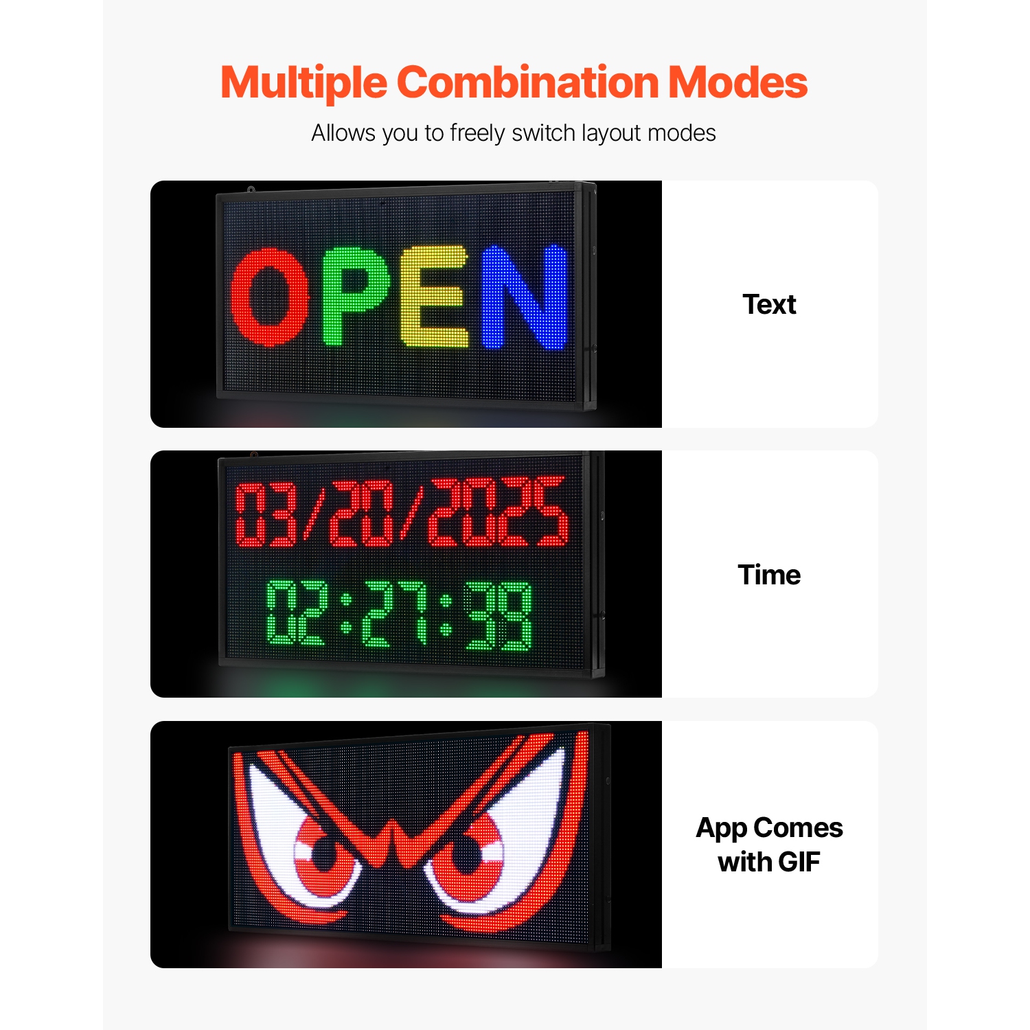 VEVOR 27x14 in Programmable LED Sign, P5 Full Color Flexible Digital Scrolling Panel, DIY Custom Text Pattern GIF Display, Bluetooth APP Control