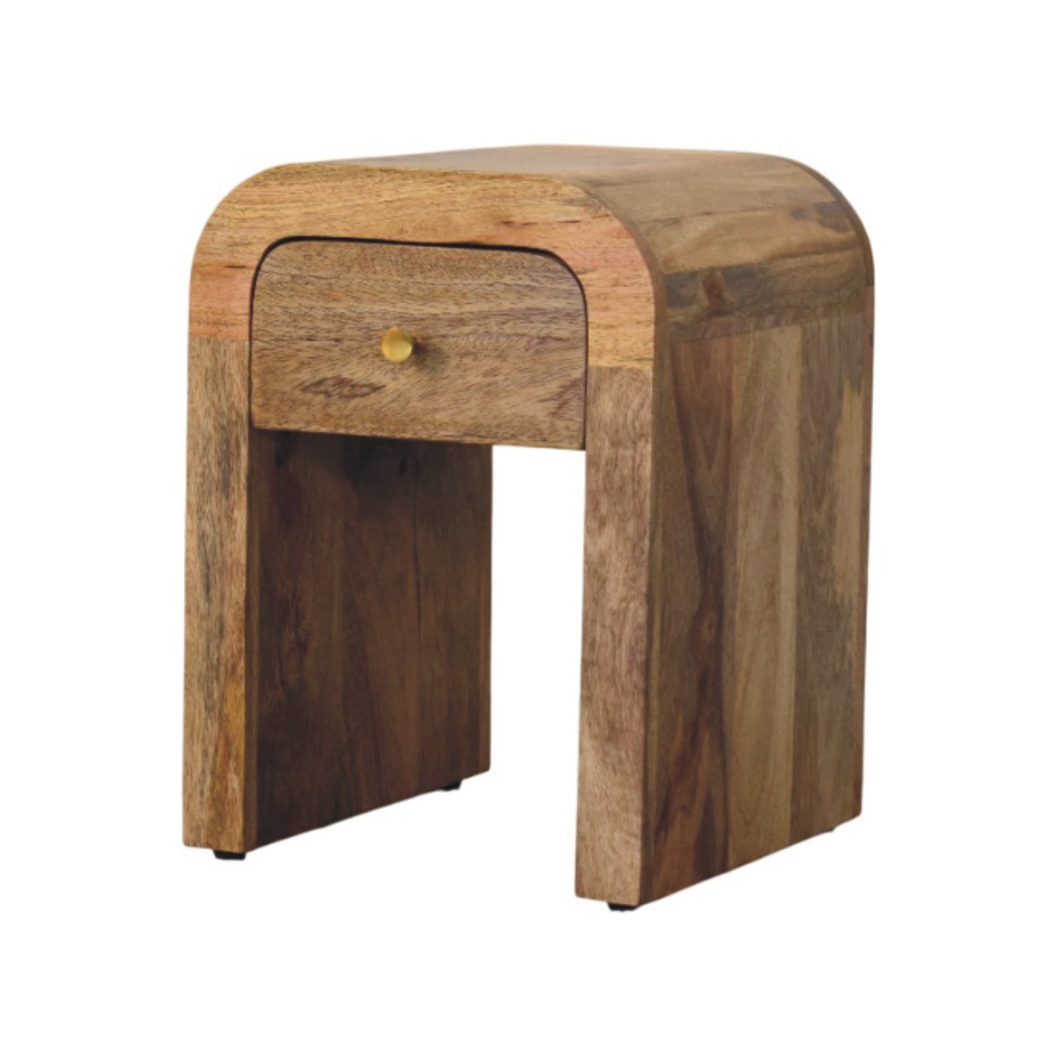 Table de chevet miniature en bois massif avec bords incurvés d'Artisan Furniture, fini chêne foncé