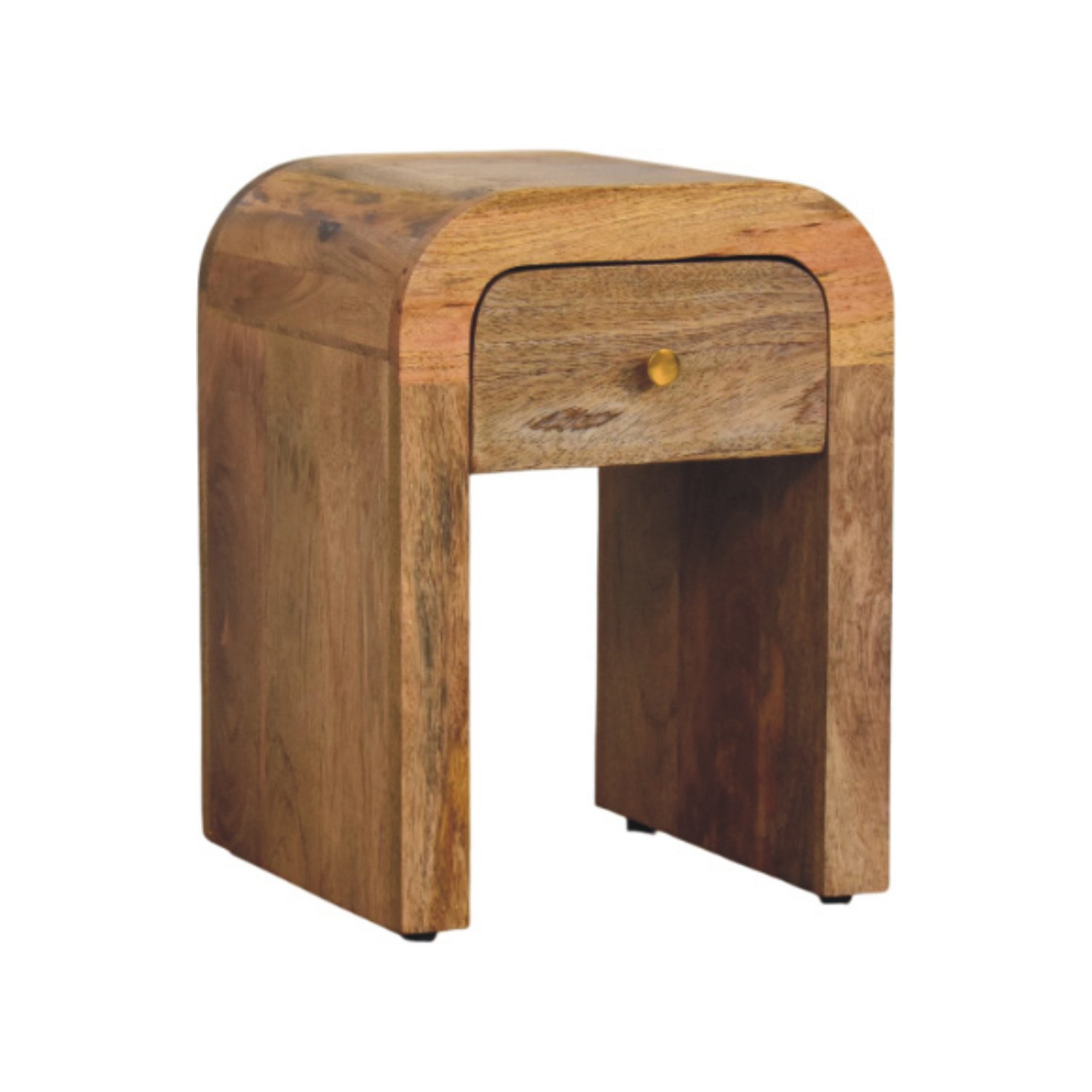 Table de chevet miniature en bois massif avec bords incurvés d'Artisan Furniture, fini chêne foncé