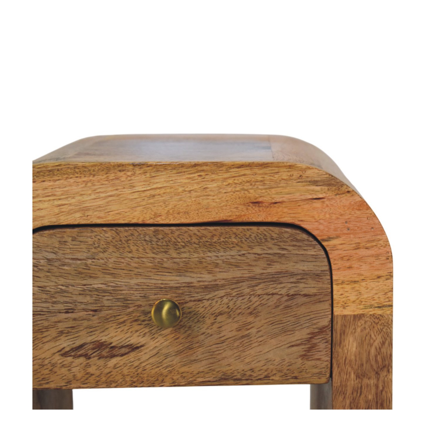 Table de chevet miniature en bois massif avec bords incurvés d'Artisan Furniture, fini chêne foncé