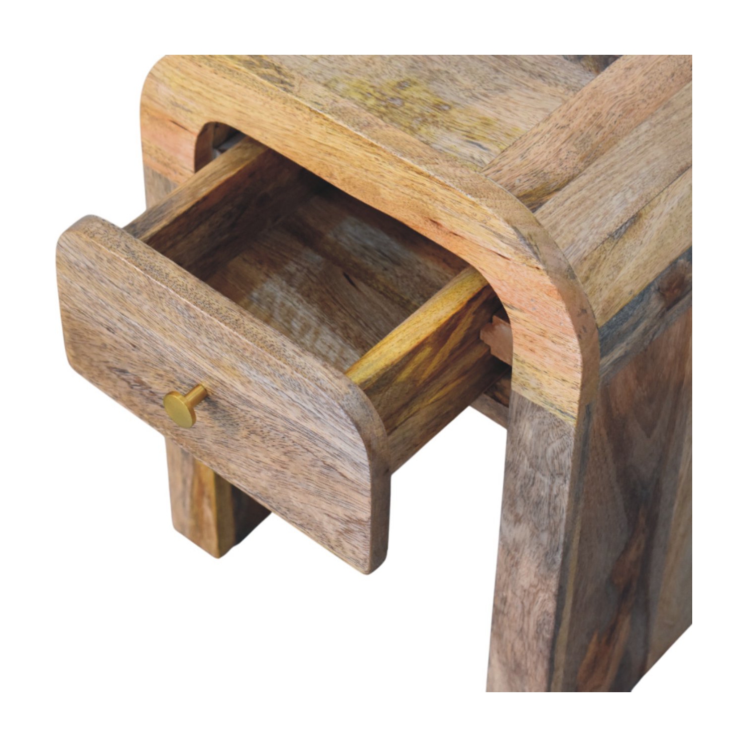 Table de chevet miniature en bois massif avec bords incurvés d'Artisan Furniture, fini chêne foncé
