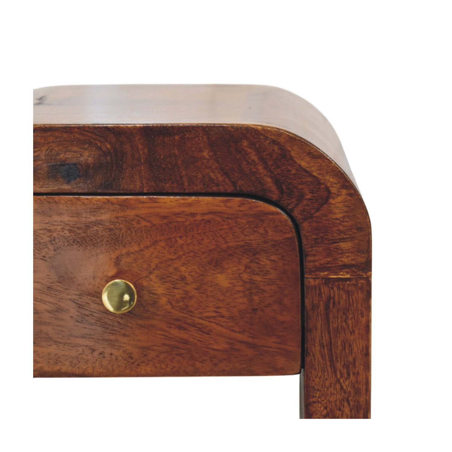 Mini table de chevet en bois massif marron foncé avec bords incurvés d'Artisan Furniture