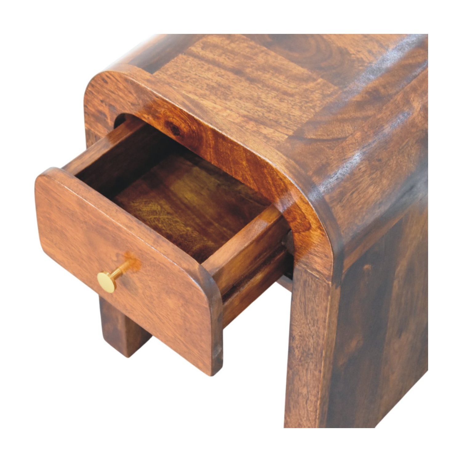 Mini table de chevet en bois massif marron foncé avec bords incurvés d'Artisan Furniture