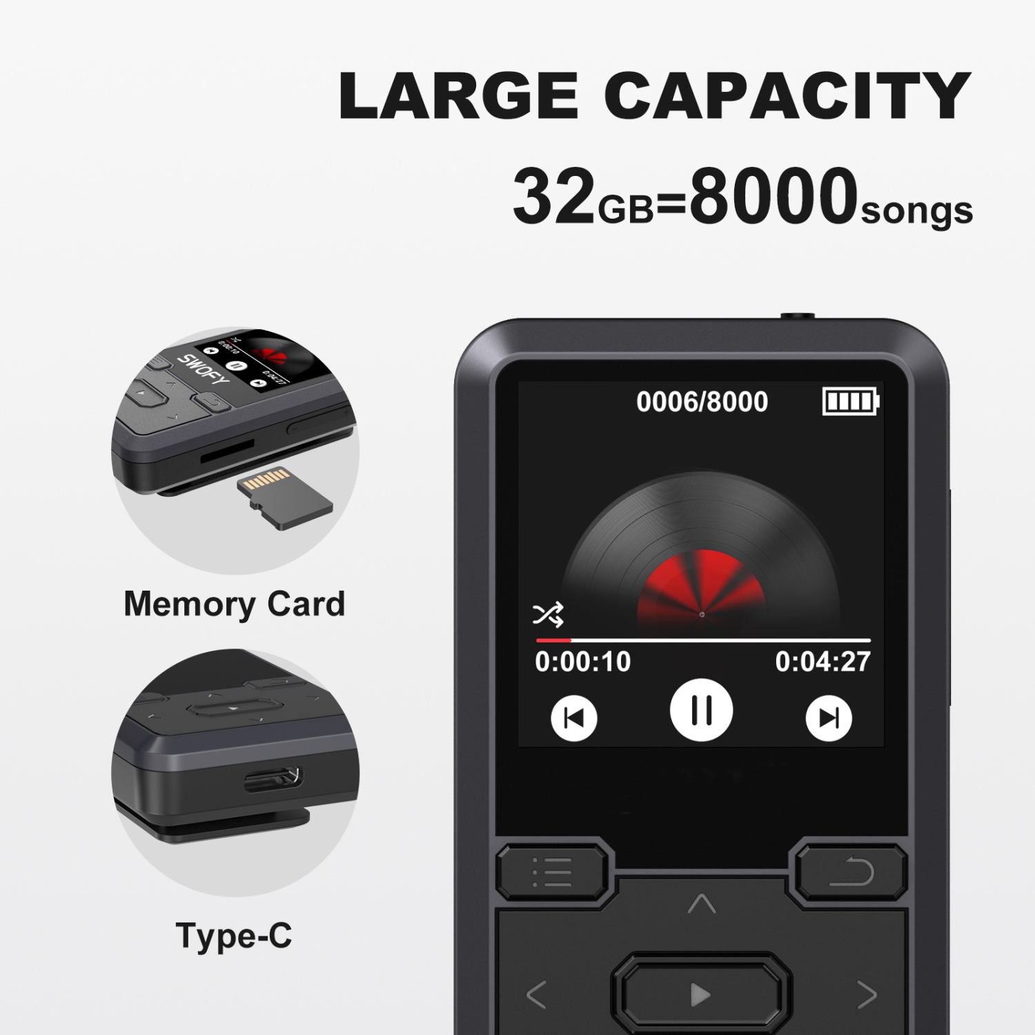 Lecteur MP3 32&nbsp;Go avec pince, Mini lecteur de musique MP3 portatif, lecteur MP3 sans perte Bluetooth avec enregistreur vocal radio FM, pour la
