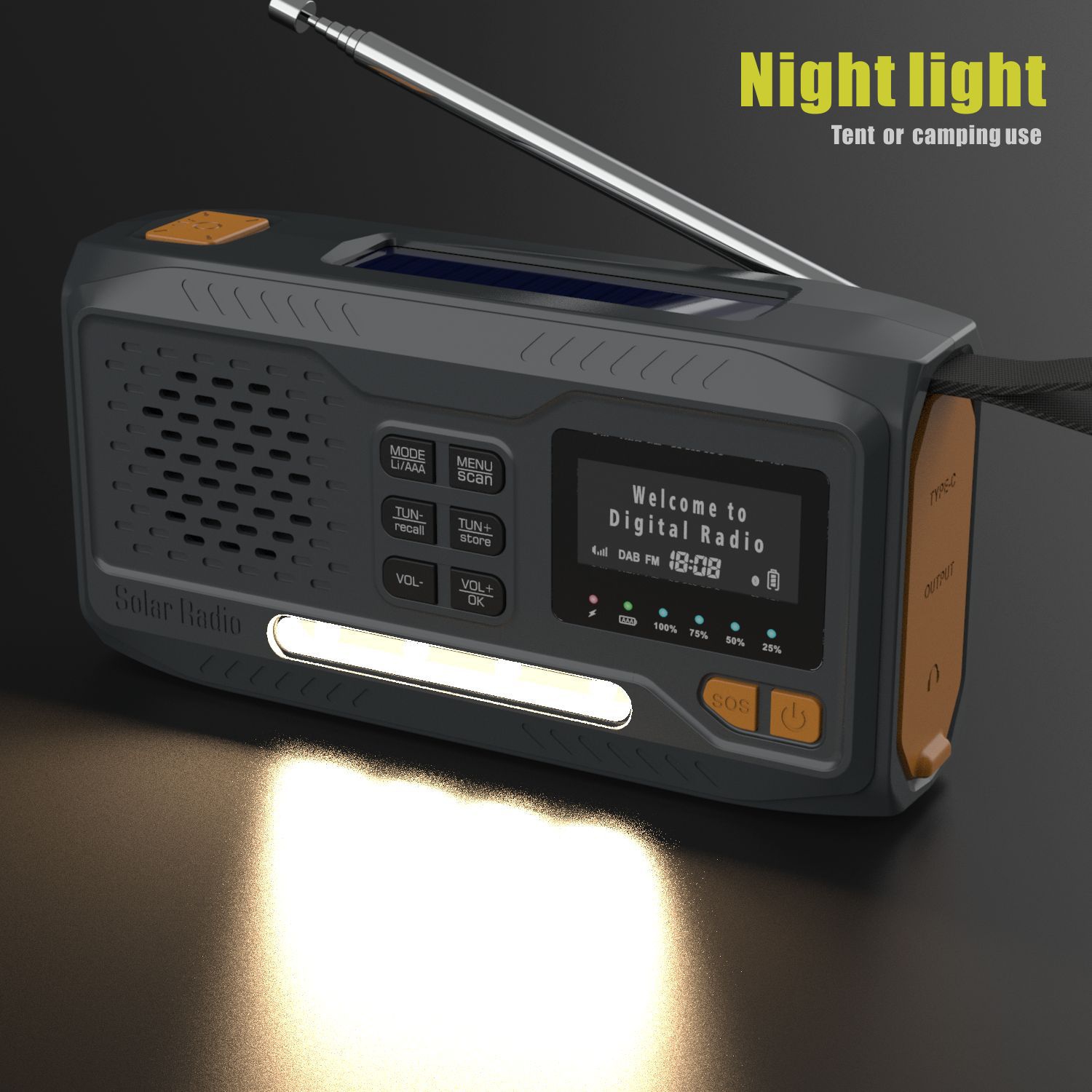Radio solaire d'urgence, radio météo AM/FM/NOAA, lampe de poche avec manivelle, chargeur de téléphone cellulaire et veilleuse pour la maison, écran