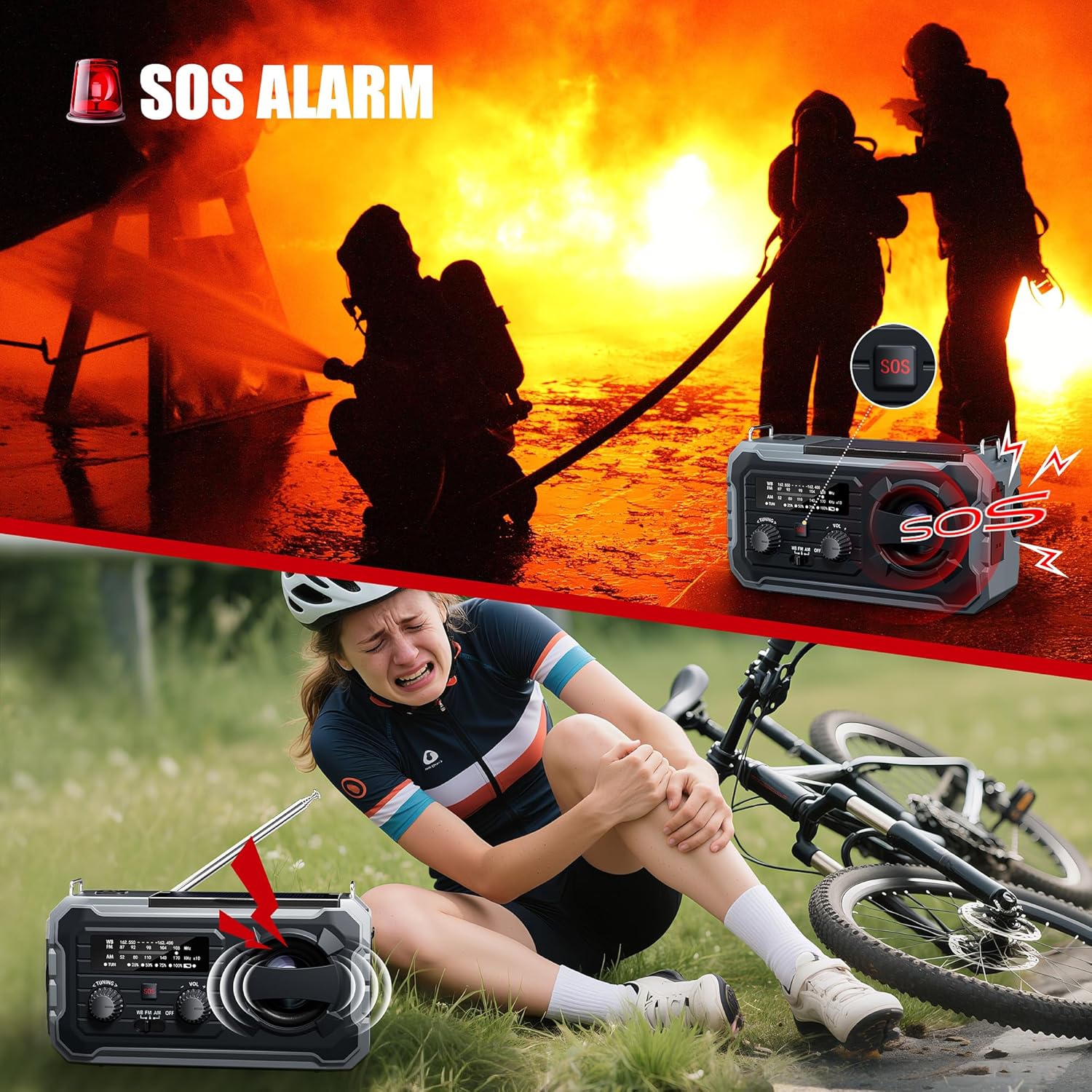 Hand Crank Emergency Radio,Weather Radio with AM/FM/NOAA,Solar Prower,SOS Alarm,Phone Charging,LED Flashlight,Portable Emergency Radio for Outdoor &