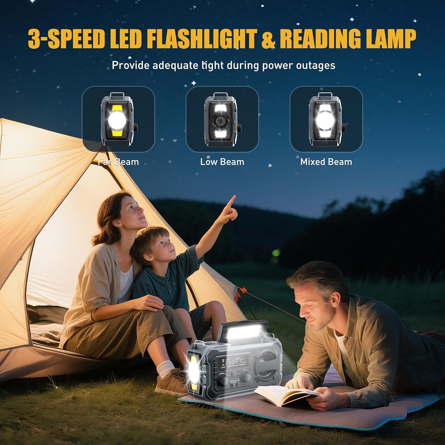 Hand Crank Emergency Radio,Weather Radio with AM/FM/NOAA,Solar Prower,SOS Alarm,Phone Charging,LED Flashlight,Portable Emergency Radio for Outdoor &