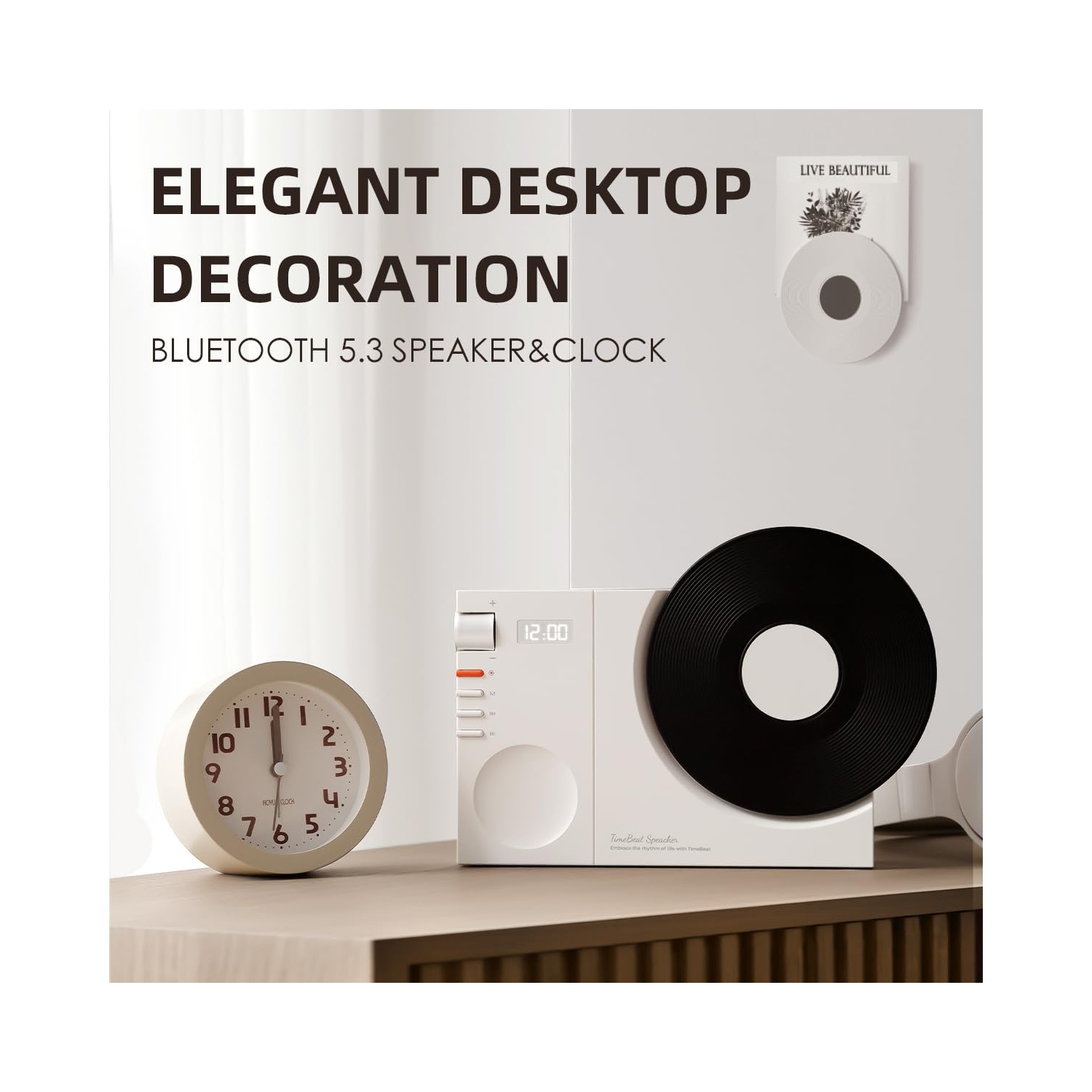 Retro Vinyl Record Bluetooth Speaker with Digital Clock – Hi-Fi Stereo Sound, Bluetooth 5.3, 1200mAh Battery, TF/AUX Playback – Vintage Home Decor &