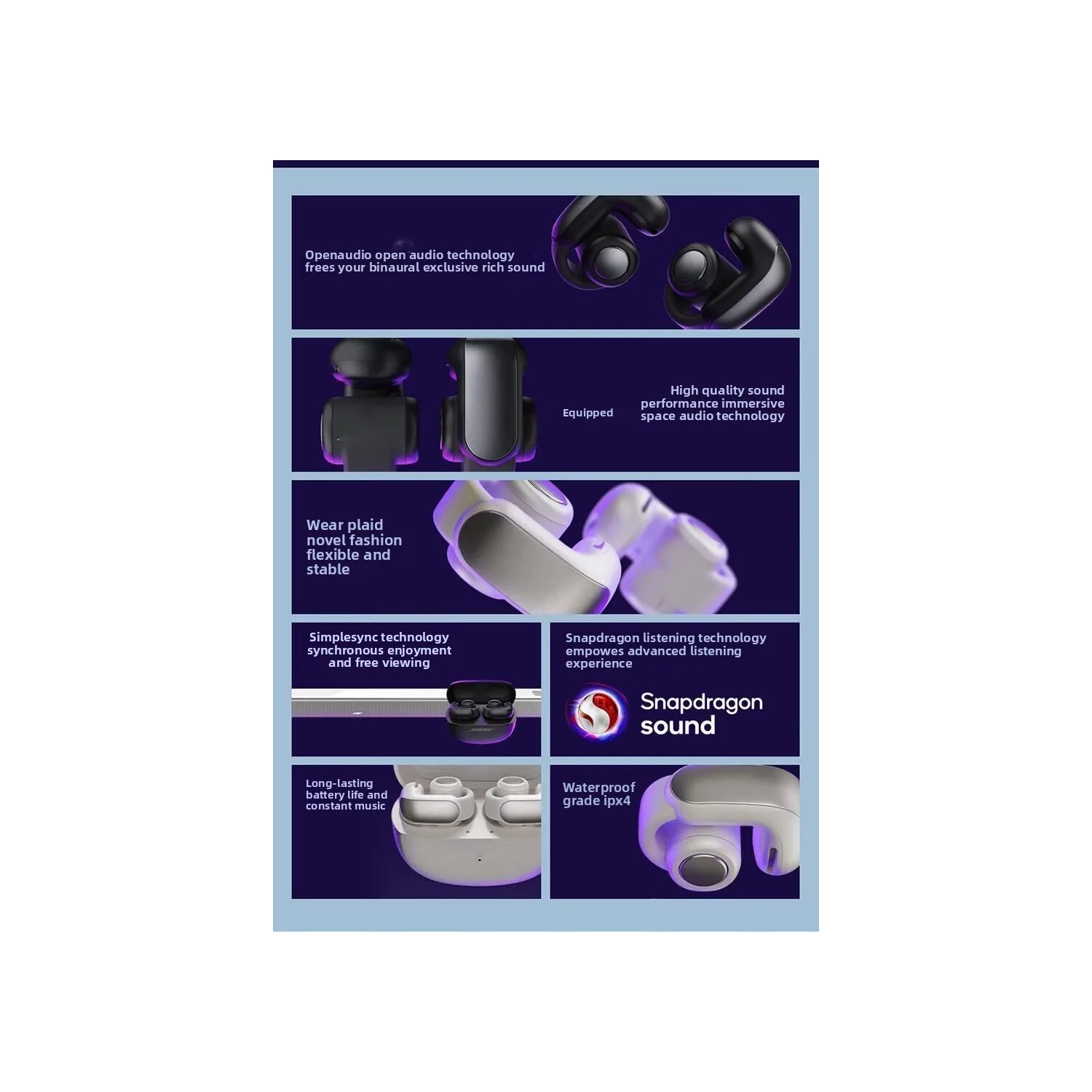 Oreillette Bluetooth, casque d'écoute sport ultra ouvert à conduction d'air, adapté à Apple Hyperspatial Audio - Noir v12 [Spatial Audio + Open]