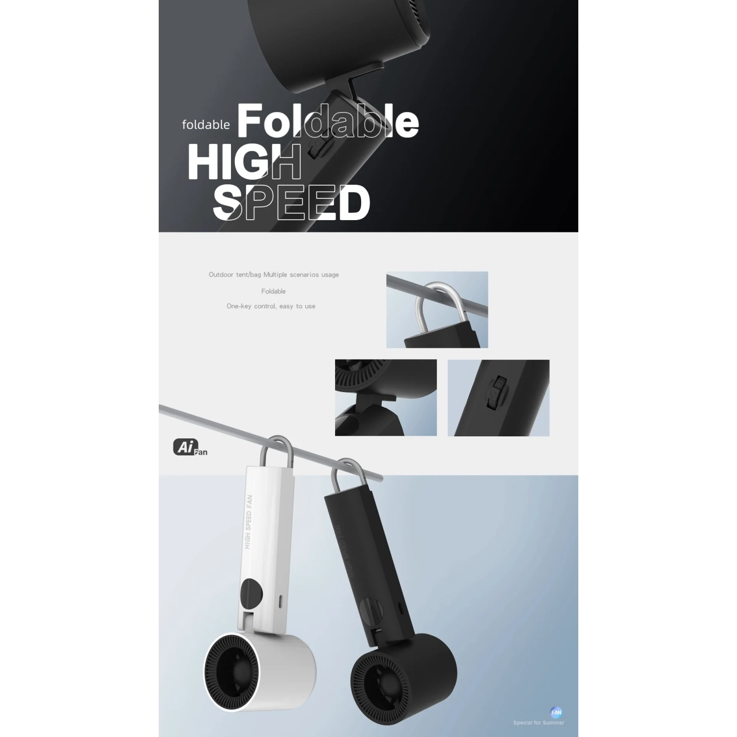 Turbine handheld fan, outdoor extremely fast violent neck hanging folding portable USB charging small fan, cooling handheld bladeless fan high speed