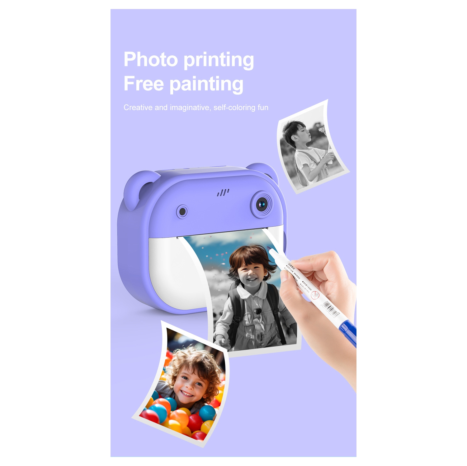 Nouveau Polaroid pour enfants, appareil photo d'impression, jouet photo et vidéo HD à deux objectifs, 4 Mpx HD 1080P - rose sans carte mémoire