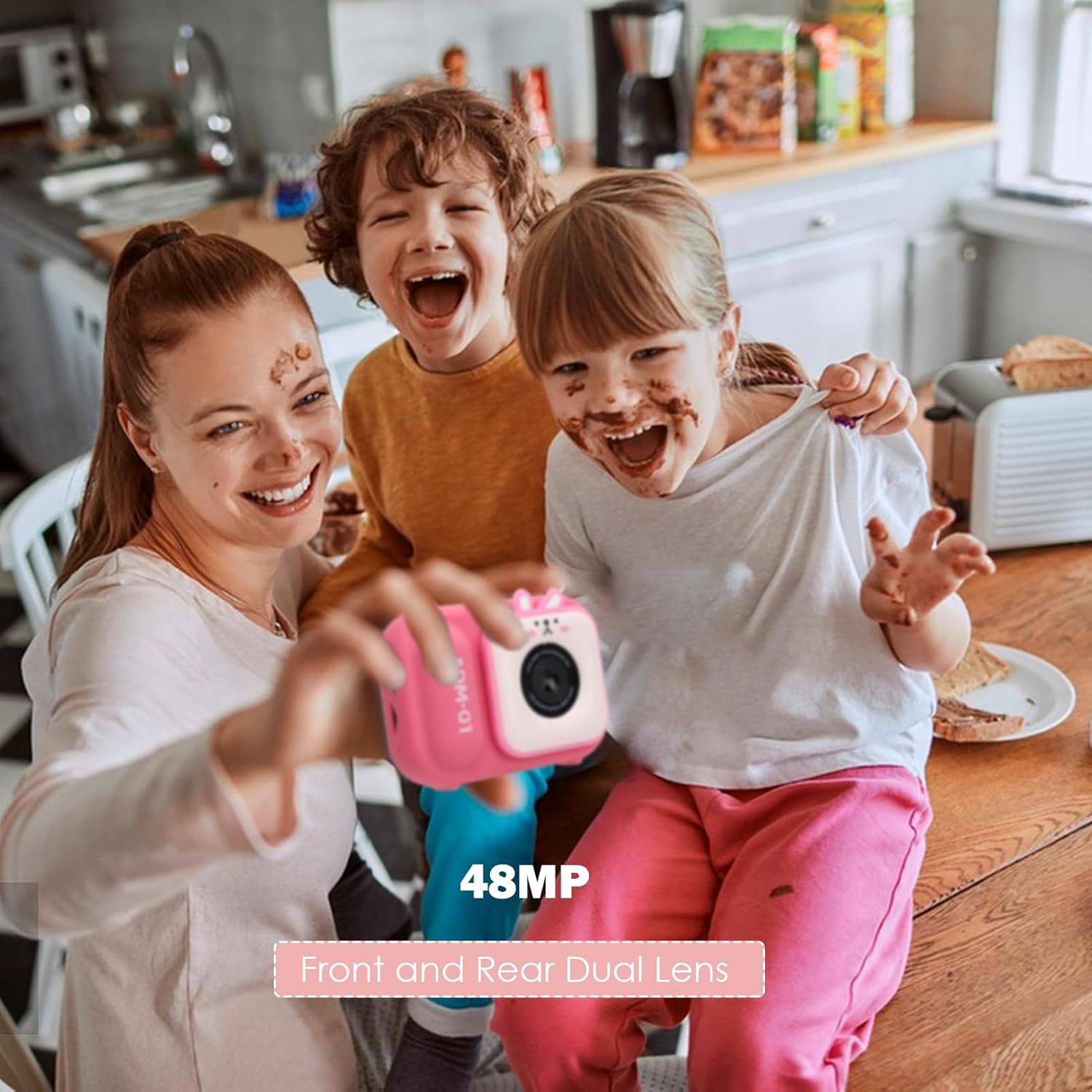 HD Dual-Camera Digital Children's Camera Student Stand Small SLR Cartoon Mini Camera, 2.4-inch Screen - Brown Bear No Memory Card