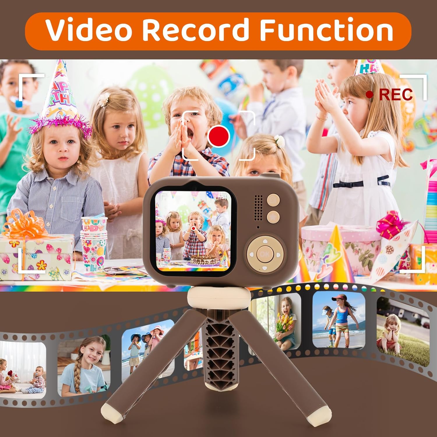 HD Dual-Camera Digital Children's Camera Student Stand Small SLR Cartoon Mini Camera, 2.4-inch Screen - Brown Bear No Memory Card