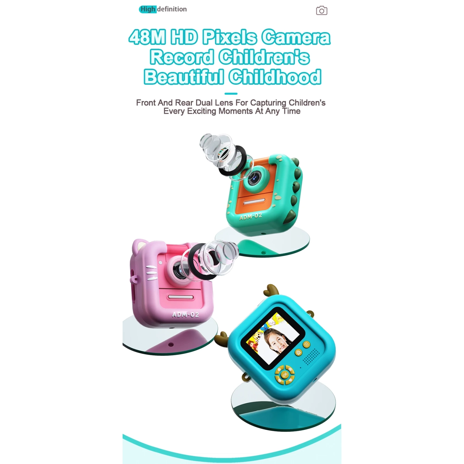 Cartoon Mini Flip Lens Print Children's Camera, Polaroid Student Digital HD Camera, 2.4 Inch IPS HD Screen, Suitable for Girls and Boys - Orange