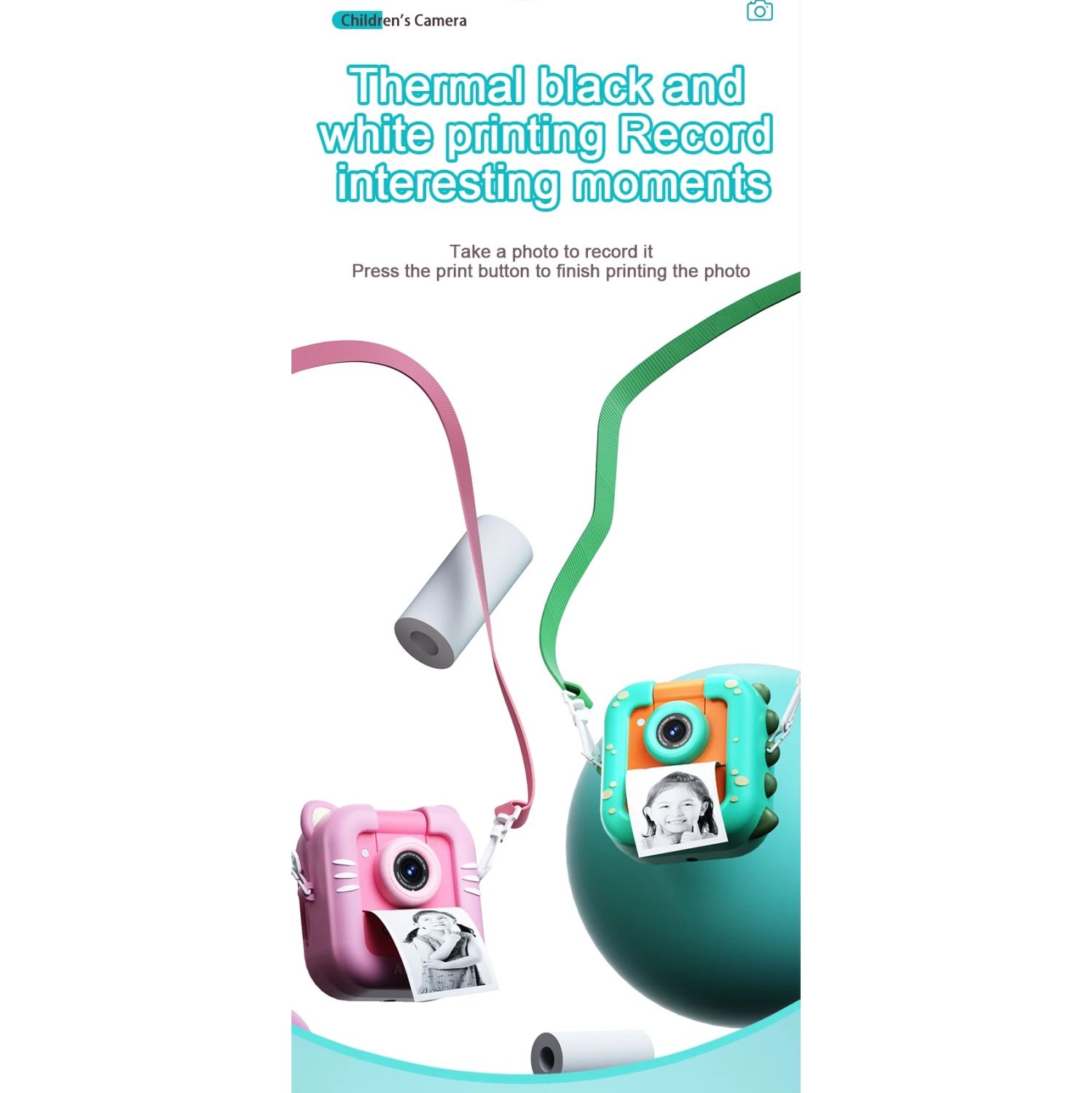 Cartoon Mini Flip Lens Print Children's Camera, Polaroid Student Digital HD Camera, 2.4 Inch IPS HD Screen, Suitable for Girls and Boys - Orange