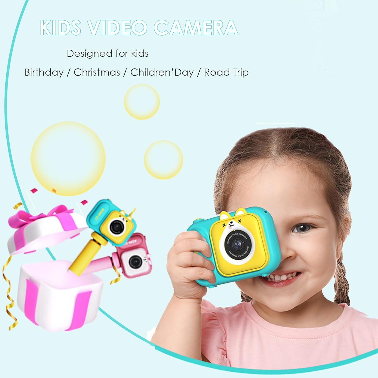 HD Dual-Camera Digital Children's Camera Student Stand Small SLR Cartoon Mini Camera, 2.4-inch Screen - Blue Fox No Memory Card