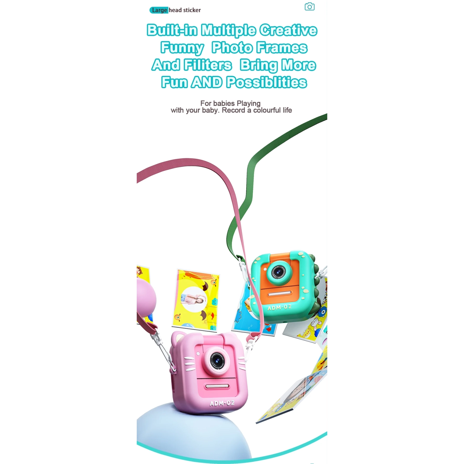 Appareil photo pour enfants avec mini objectif à rabat de Cartoon, appareil photo numérique HD pour étudiant Polaroid, écran HD 2.4&nbsp;po ips,