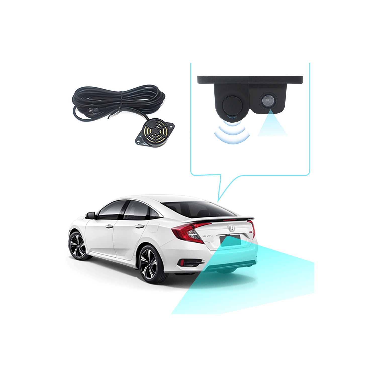 Caméra intelligente HD pour l'auto Radar à inversion 2-en-1, caméra HD étanche pour l'auto avec capteur de recul et radar de stationnement automatique