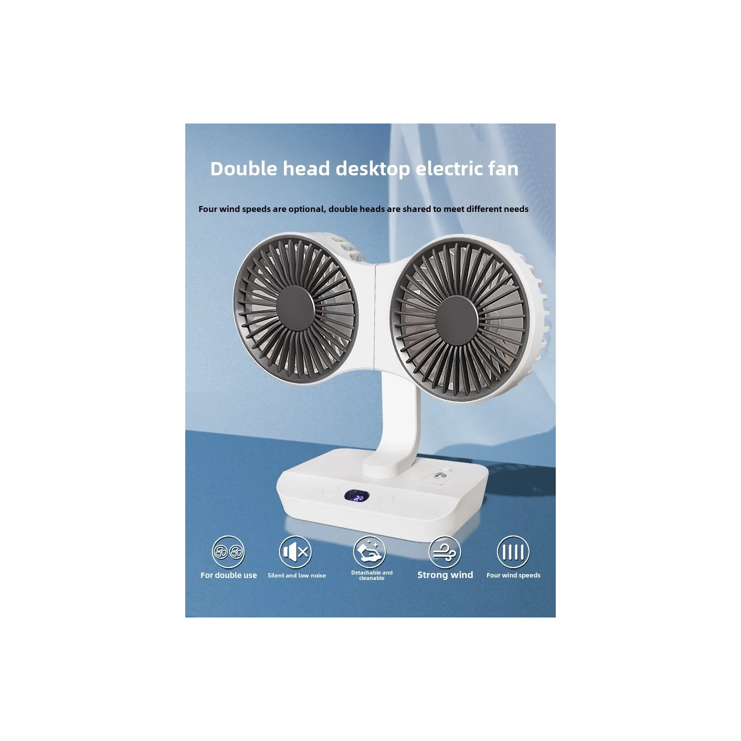 Nouveau petit ventilateur électrique de bureau portatif mini rechargeable USB à deux têtes de 360 degrés sans angle mort - tête double tremblement