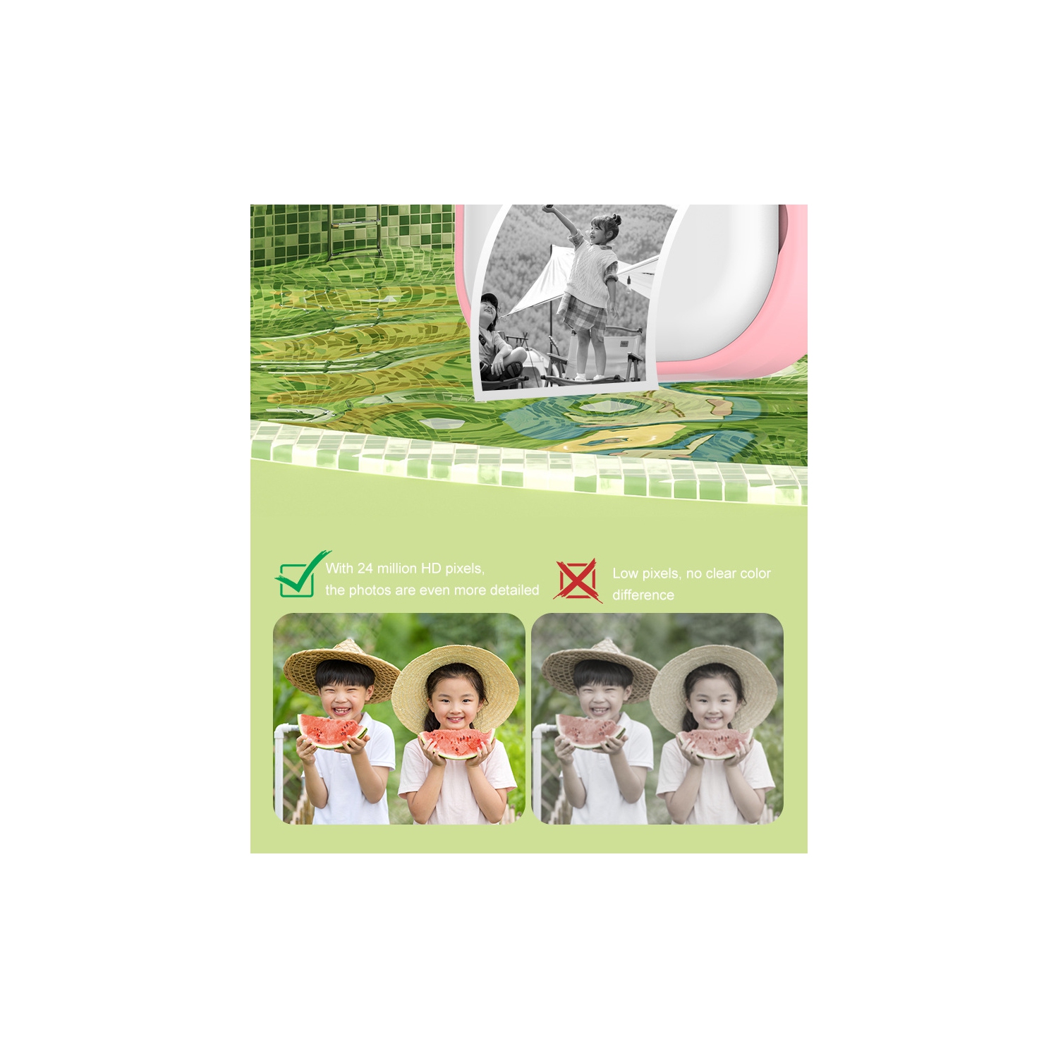 New children's Polaroid, printing camera, HD dual-lens photo and video toy, 4MP HD 1080P - green + 32G